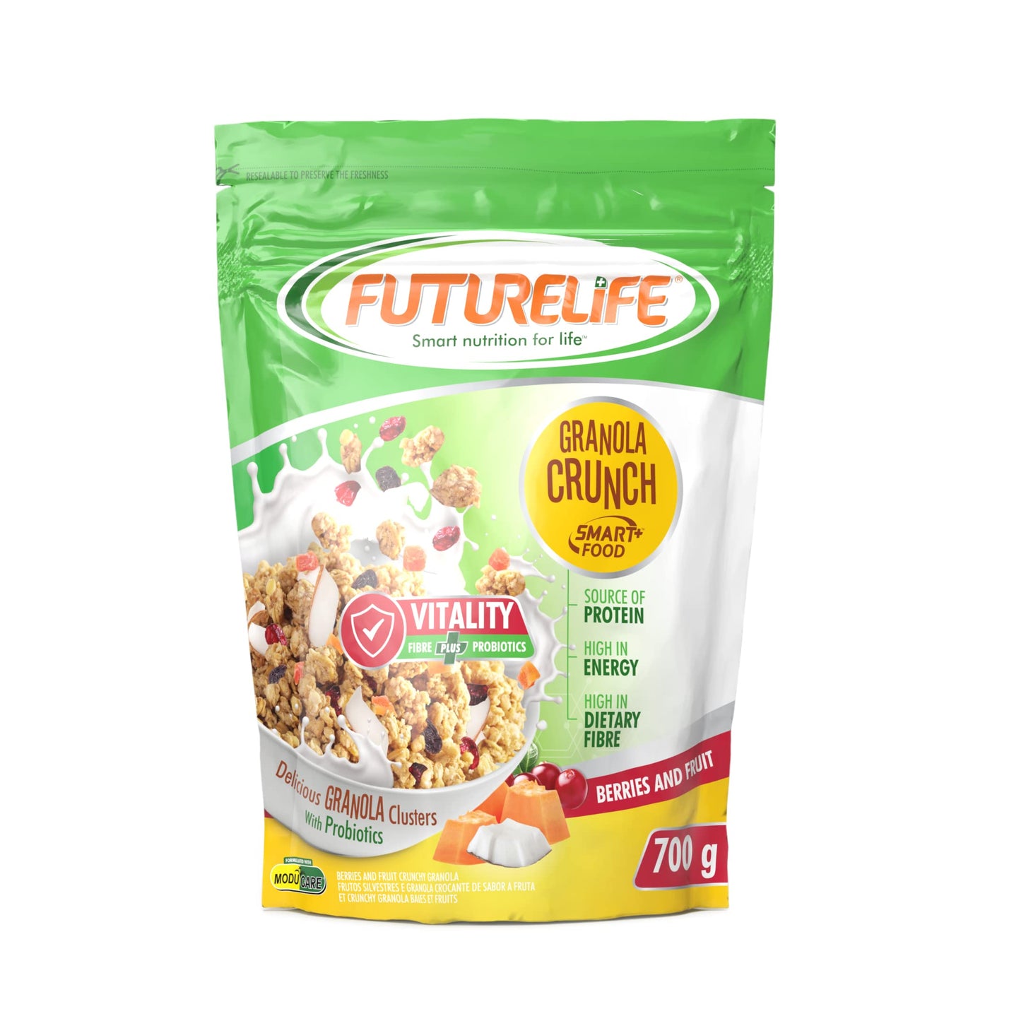 FUTURELIFE Smart Food Crunch Granola | 700g/24.7oz | 7g Protein | High Energy | Contains Probiotics | Rolled Oats | High In Dietary Fiber | Berries