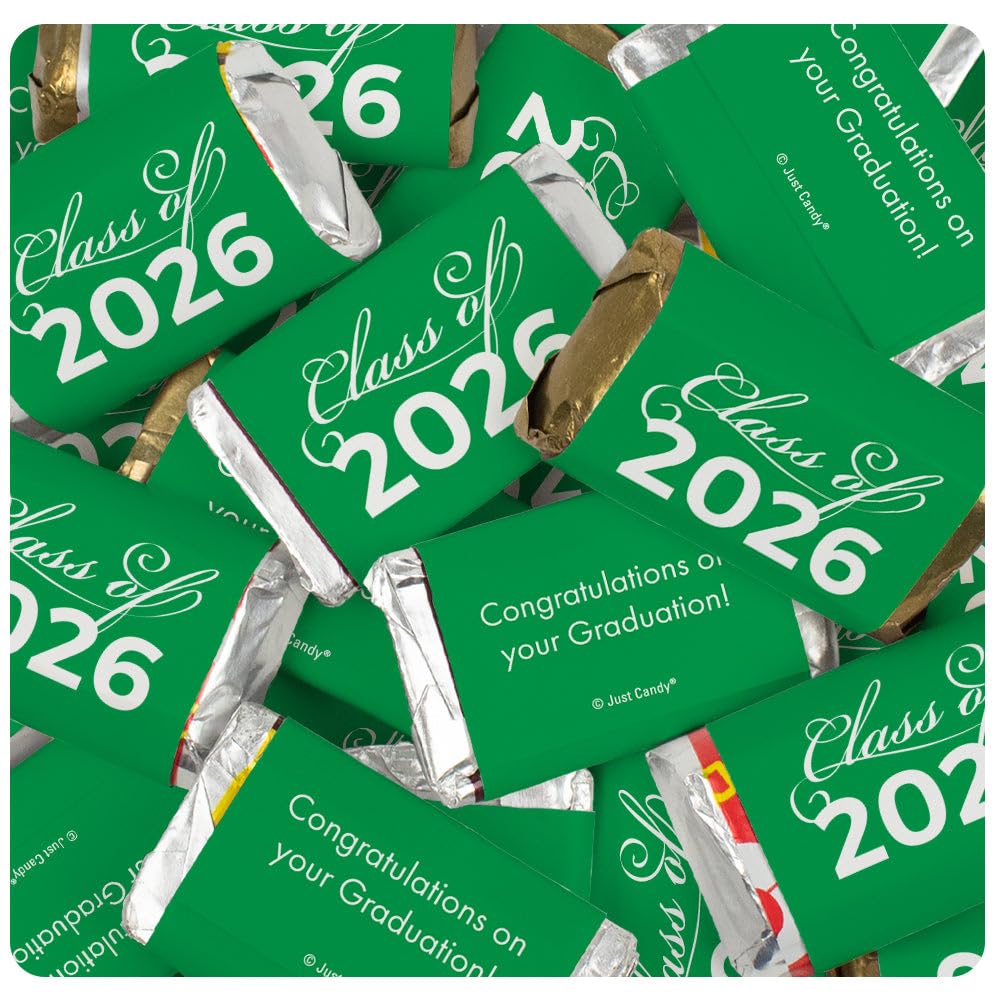 34 Pcs Green Graduation Class Of 2026 Chocolate Miniatures (10oz Bag)