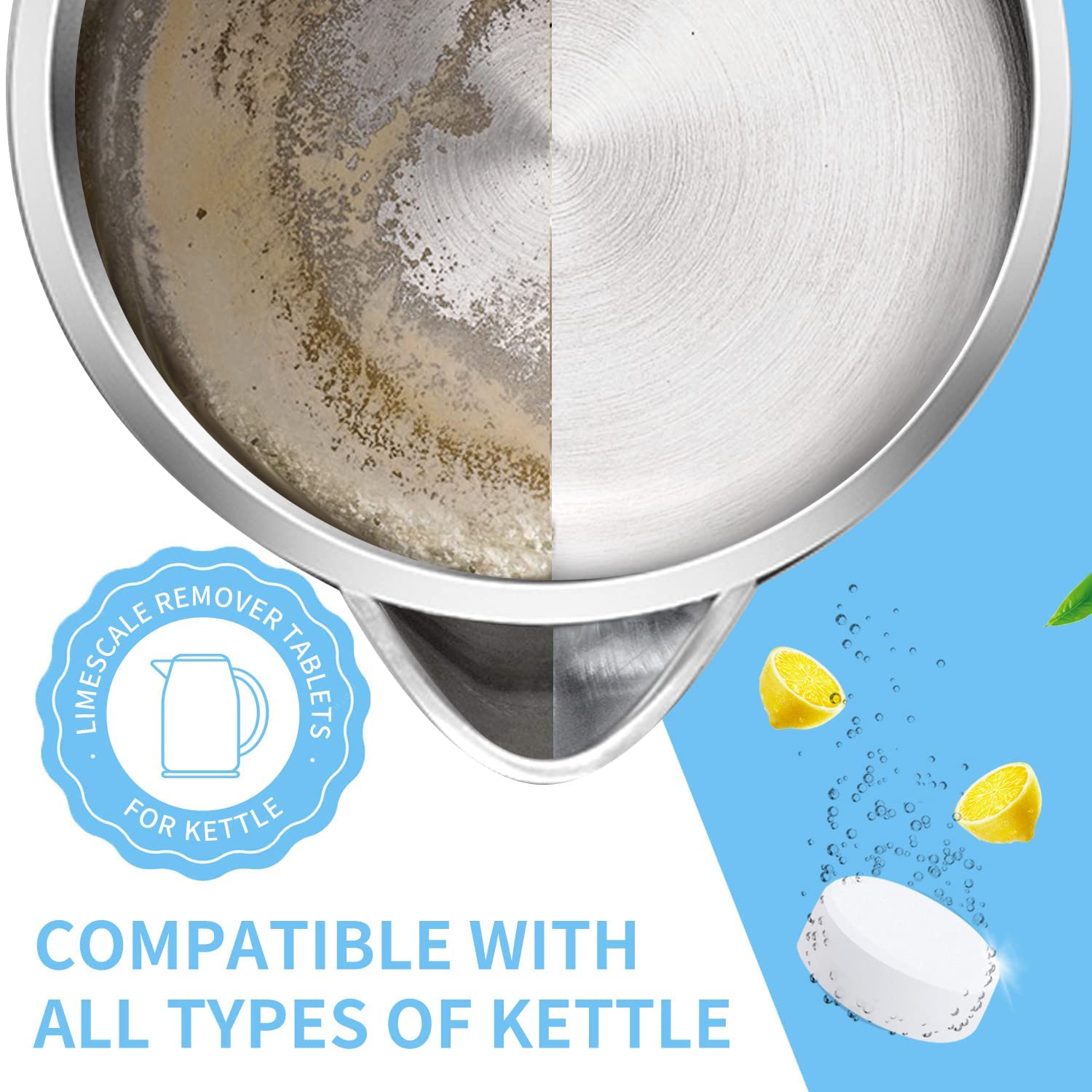 NATRUTH 20 Packs Powerful Limescale Removal,Efficient Water Bottle Cleaning Tablets,Odor-Free KETTLE & Coffee Cup Cleaner Tablets,Descaler for Coffee