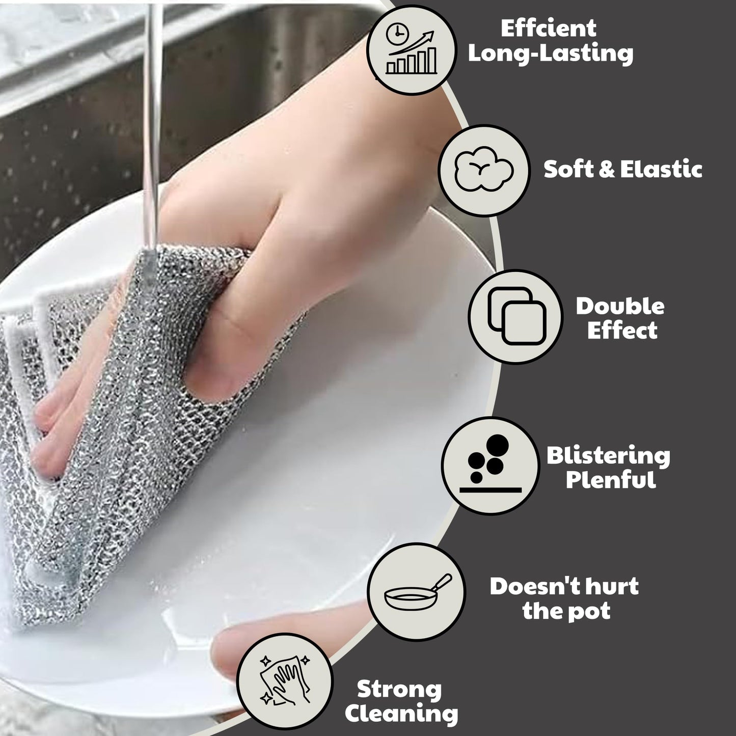 CrafTreat Non Scratch Wire Dishwashing Rag, 10 Pack Double Layer Reusable Wire Dishcloth, Silver Mesh Metal Cleaning Cloth for Pots, Pans, Sink, Steel