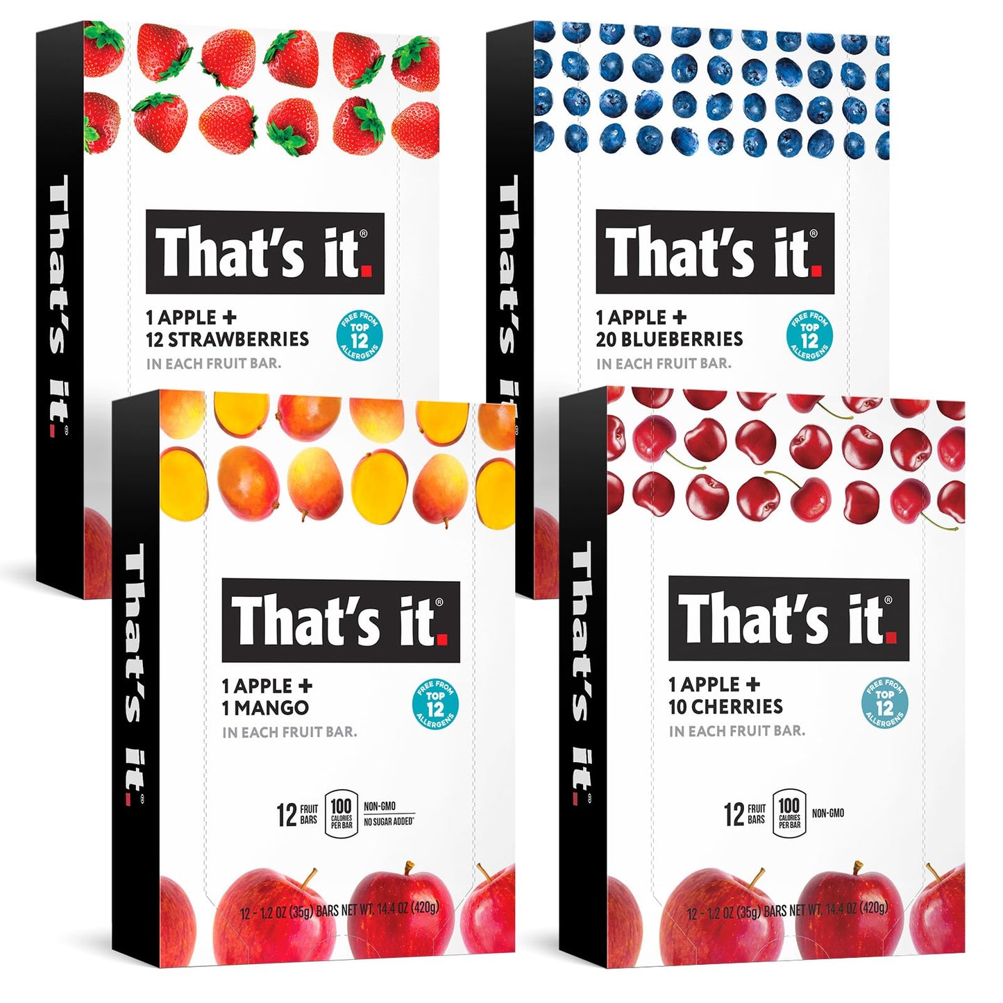 That's it. (48 Count) Variety Pack | Strawberry, Blueberry, Mango & Cherry flavors | 100% Natural Real Fruit bars. Strawberry. Plant-based, Vegan