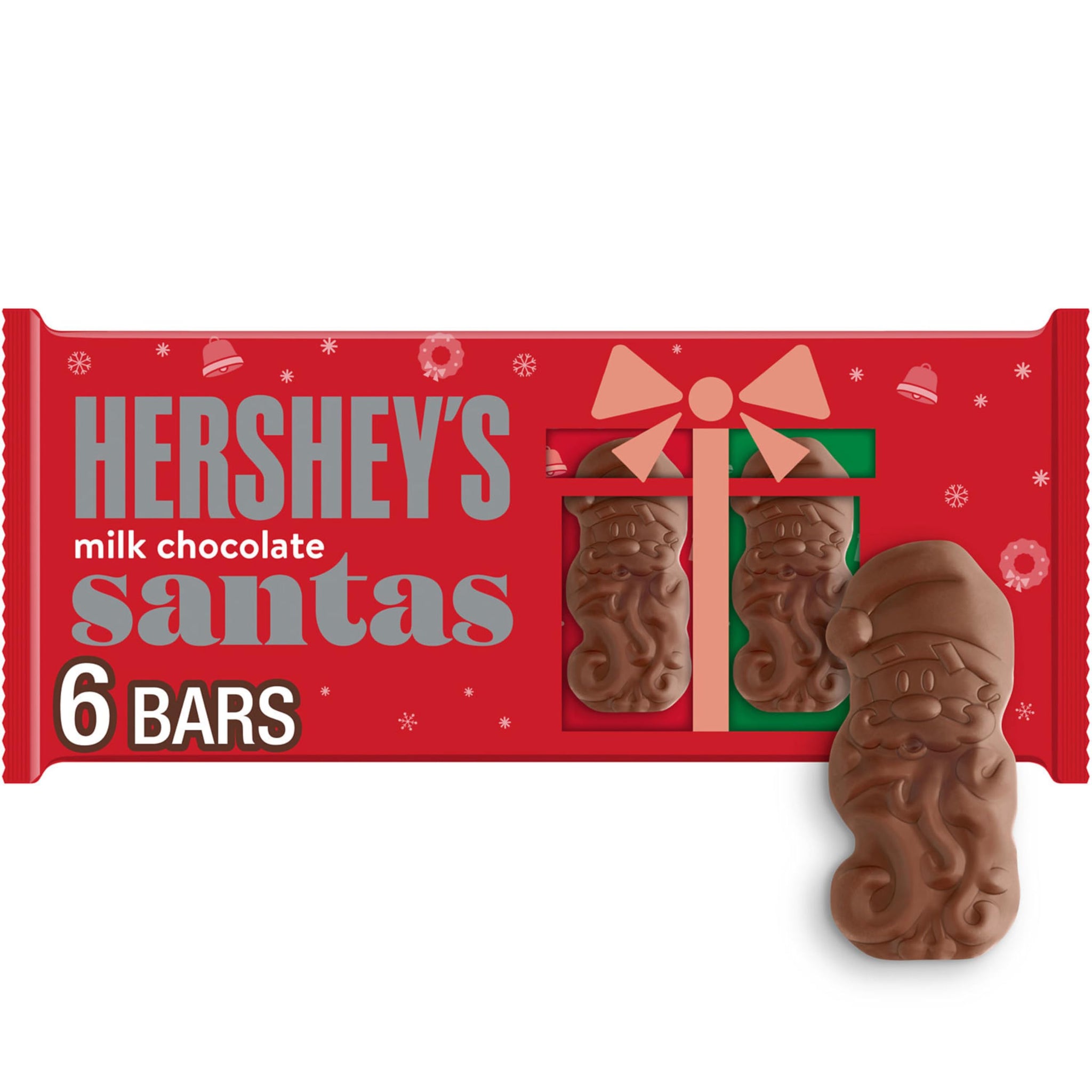 HERSHEY'S Chocolate Bar, Milk Chocolate Candy Bar Individually Wrapped in Santa Holiday Packaging, 1.2 Ounce, 6 Count Package