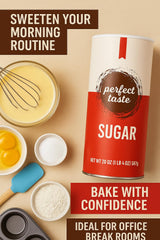 Perfect Taste Granulated Sugar - 20 oz Sugar Canister - Pure White Sugar for Coffee, Tea, Baking & Office Use - Easy-Pour Packaging