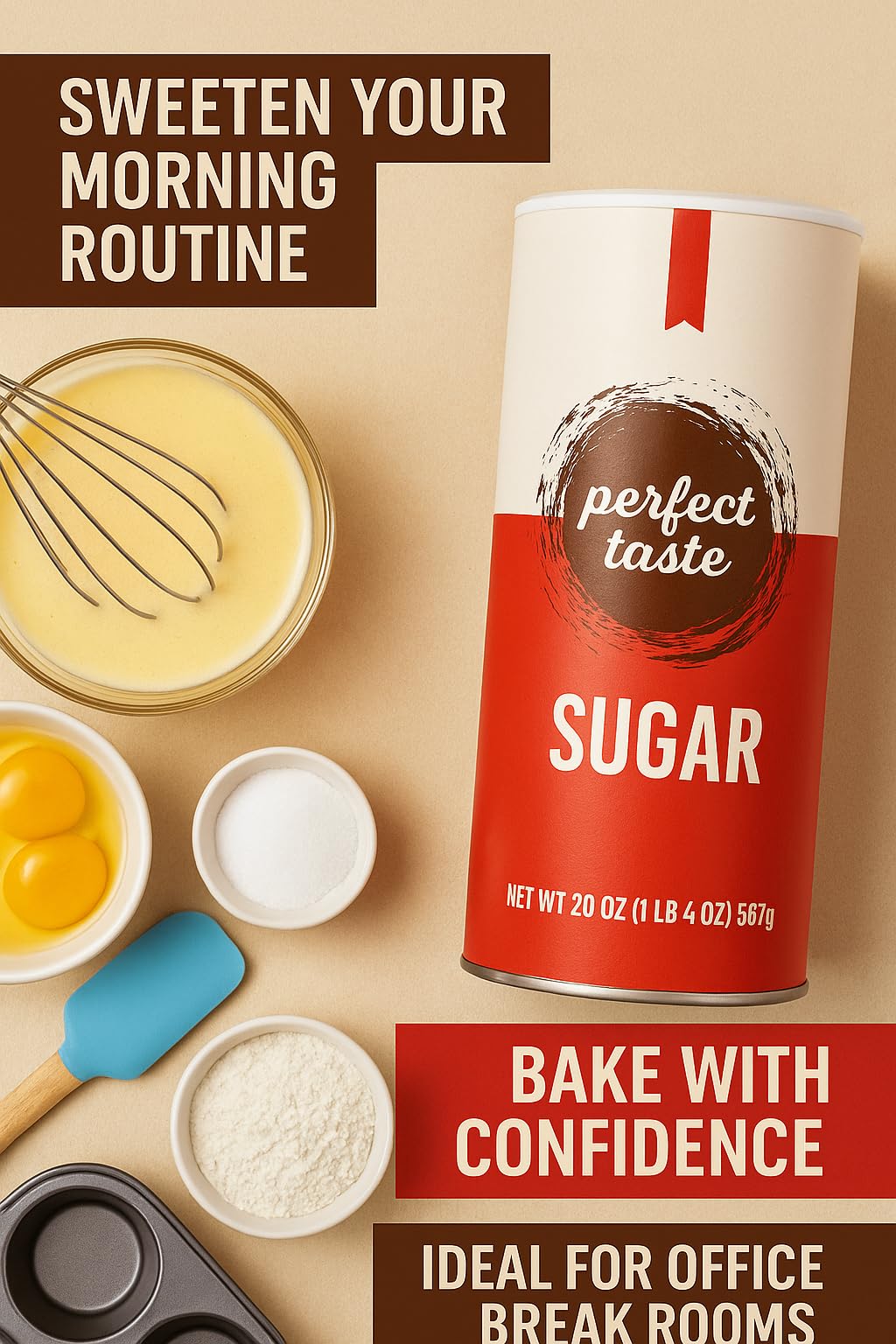 Perfect Taste Granulated Sugar - 20 oz Sugar Canister - Pure White Sugar for Coffee, Tea, Baking & Office Use - Easy-Pour Packaging