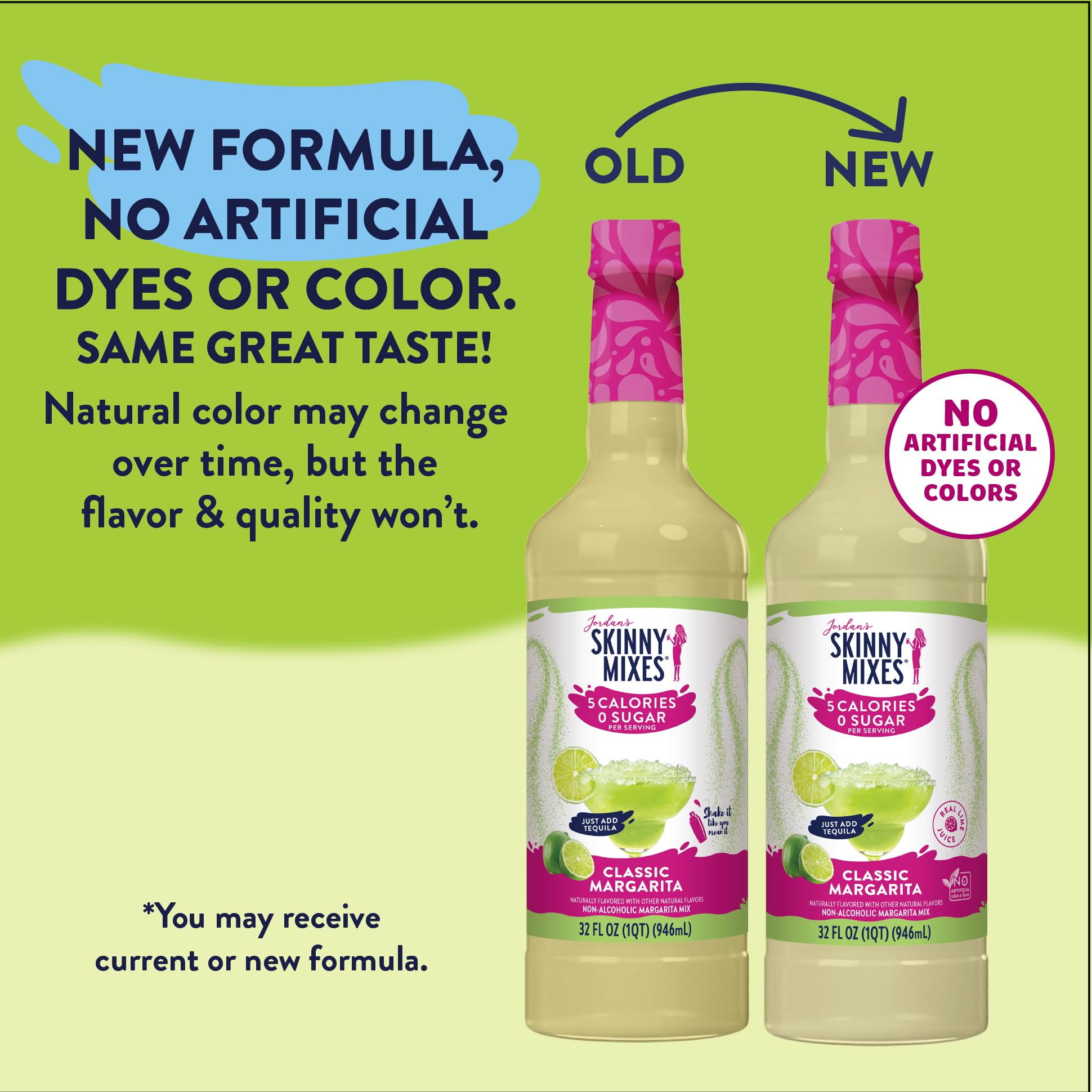 Jordan's Skinny Mixes Sugar Free Margarita Mix, Flavored Cocktail Mixer for Drinks, Fresh Lime Drink Flavoring for Cocktails & Mocktails, Low Calorie