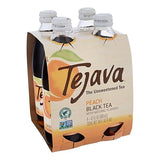 Tejava Peach Black Iced Tea, 4 Pack, 12oz Glass Bottles, Unsweetened, Non-GMO, Kosher, No Sugar or Sweeteners, No calories, No Preservatives, Brewed