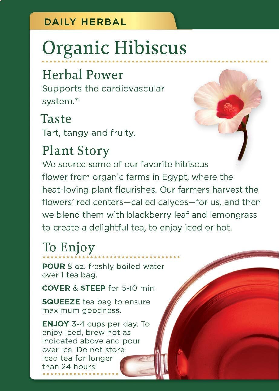 Herb Tea, 100% Organic, Hibiscus, 16 Bag (Pack of 6) (Value Bulk Multi-Pack)