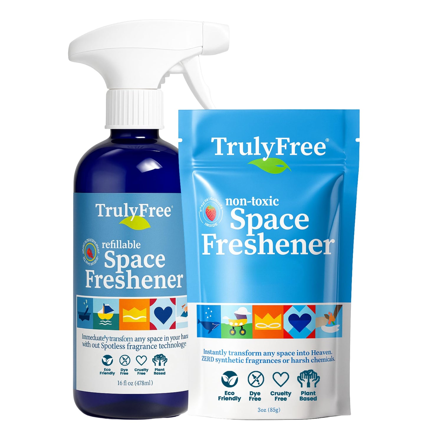 Truly Free Space Freshener Starter Kit, Lemongrass Essential Oil - Car and Air Fresheners for Home, Natural Odor Eliminator Room Spray, 12 oz Empty
