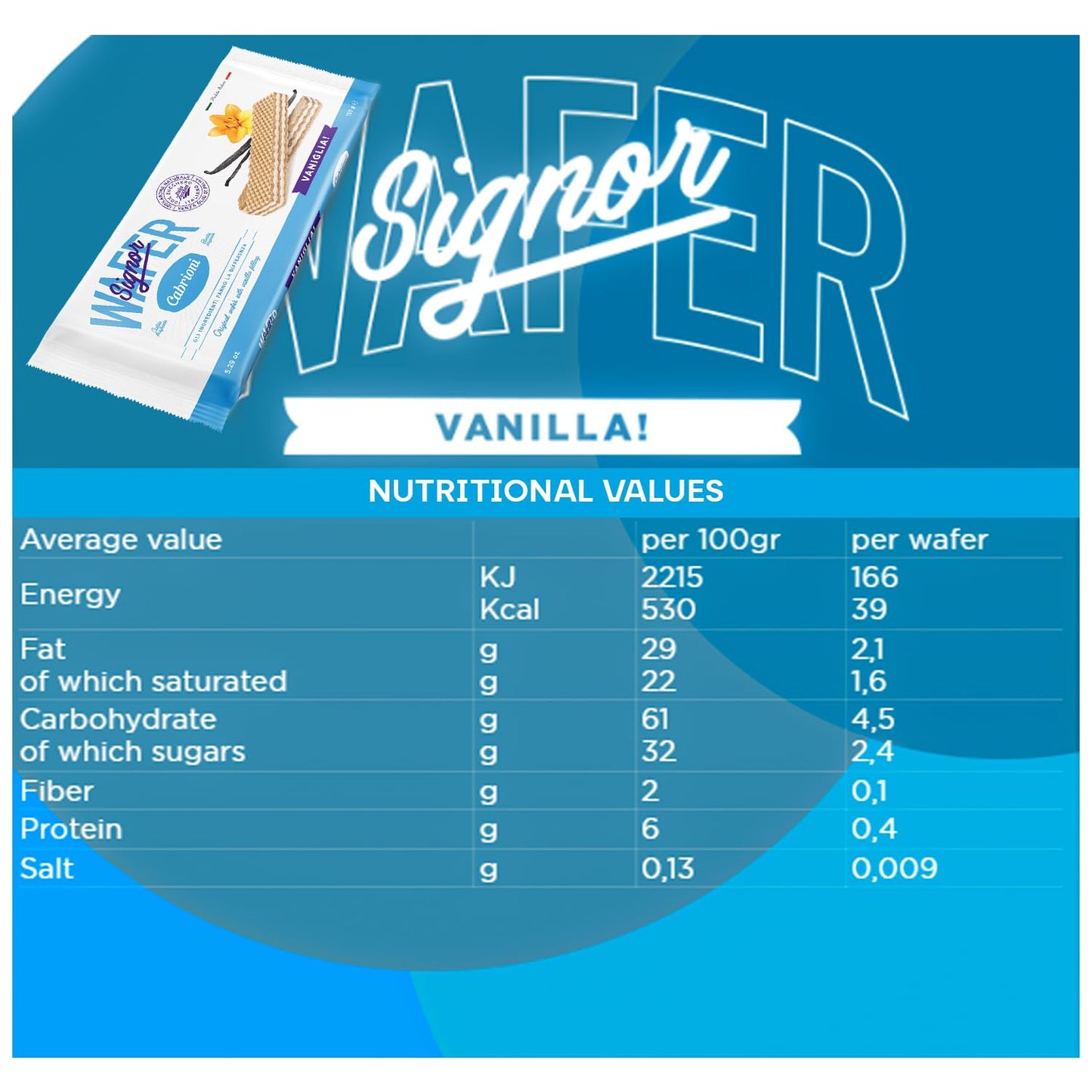 Cabrioni Italian Vanilla Signor Wafer - Delicious Wafer Sticks with No Palm Oil - Italian Cookies Made with Natural Ingredients for a Light, Crunchy