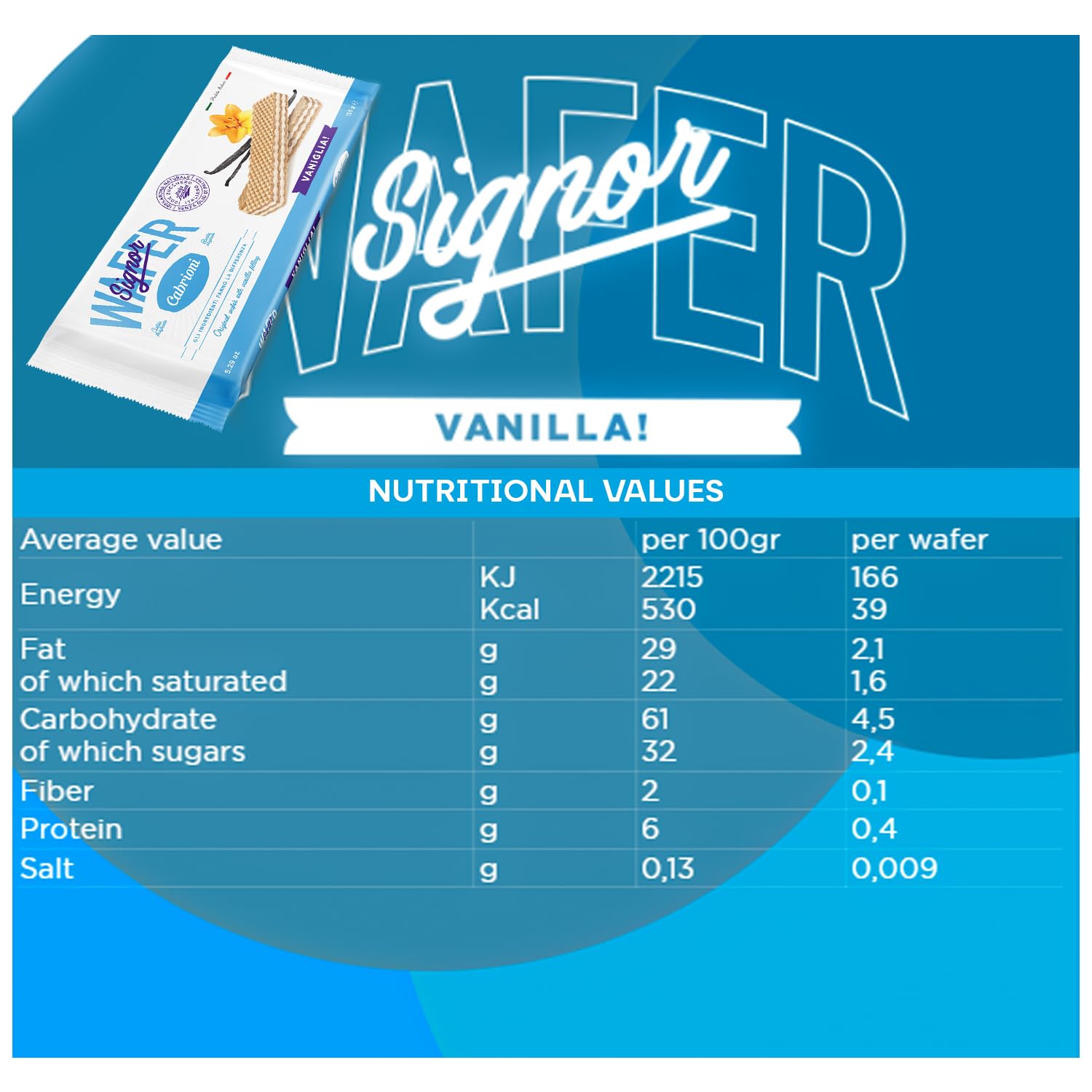 Cabrioni Italian Vanilla Signor Wafer - Delicious Wafer Sticks with No Palm Oil - Italian Cookies Made with Natural Ingredients for a Light, Crunchy