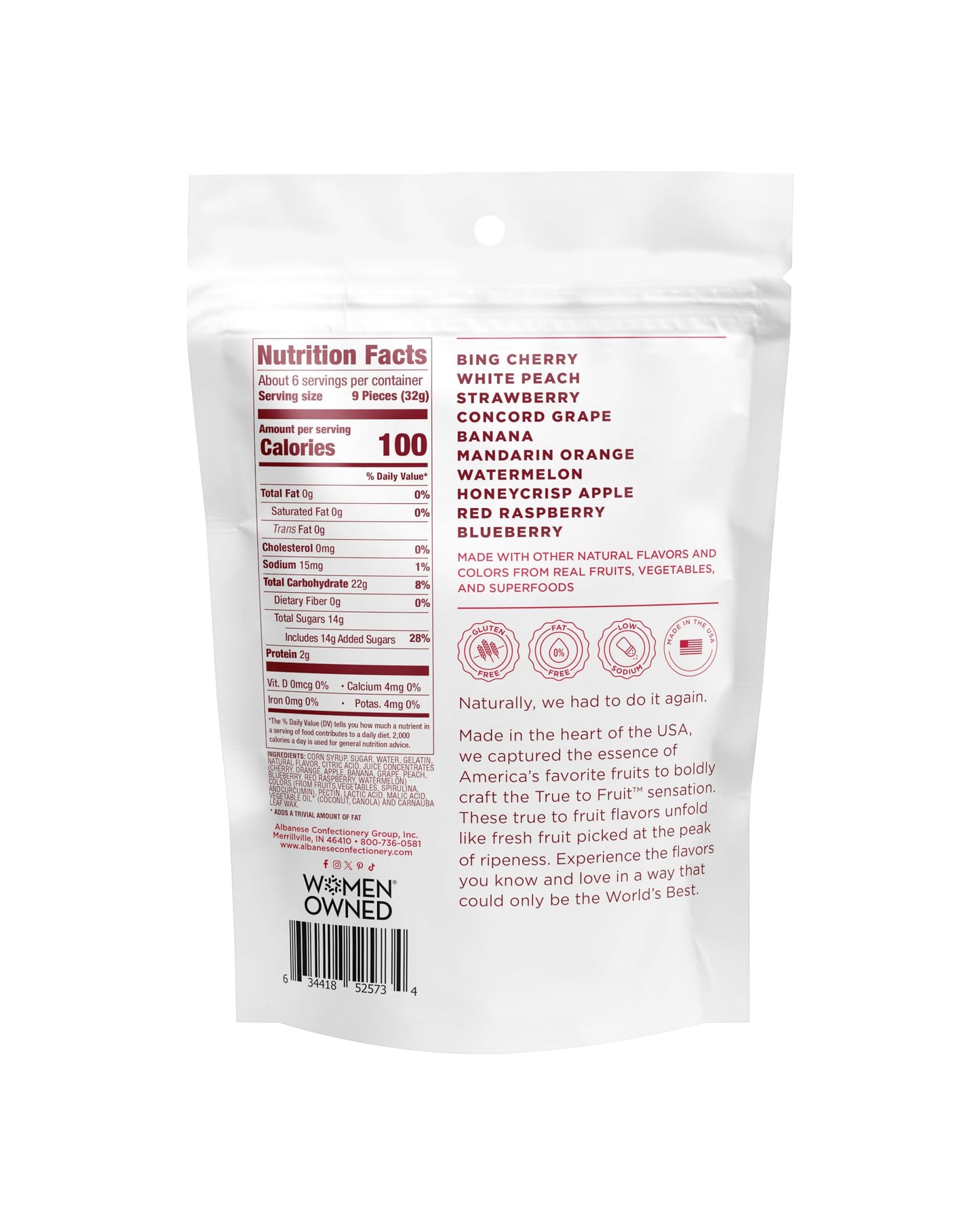 Albanese World's Best True to Fruit American Favorite Fruits Gummies | 7.75oz Bag of Candy | 10 Natural Flavors and Colors, Soft Gummy Bears | Tastes