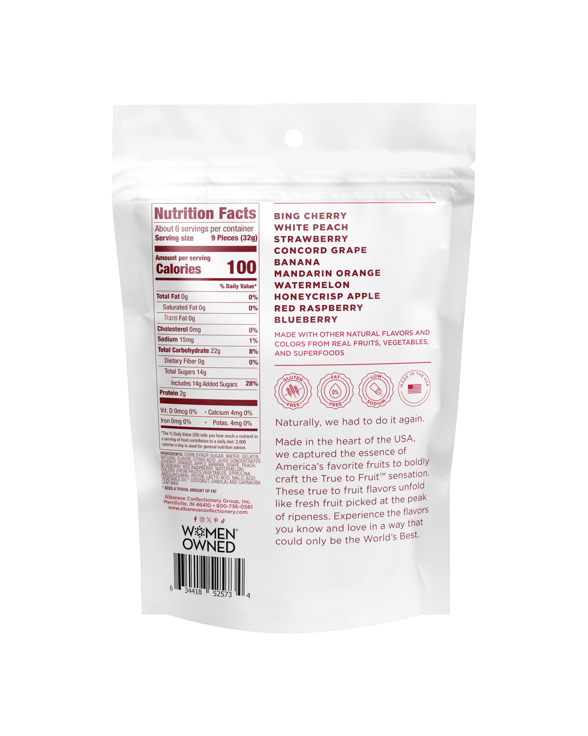 Albanese World's Best True to Fruit American Favorite Fruits Gummies | 7.75oz Bag of Candy | 10 Natural Flavors and Colors, Soft Gummy Bears | Tastes