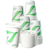 EcoQuality 16 oz Compostable Paper Cups with White Flat Lids - Biodegradable Disposable White Paper Coffee Cups PLA Lined - Eco-friendly Hot and Cold