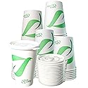 EcoQuality 16 oz Compostable Paper Cups with White Flat Lids - Biodegradable Disposable White Paper Coffee Cups PLA Lined - Eco-friendly Hot and Cold