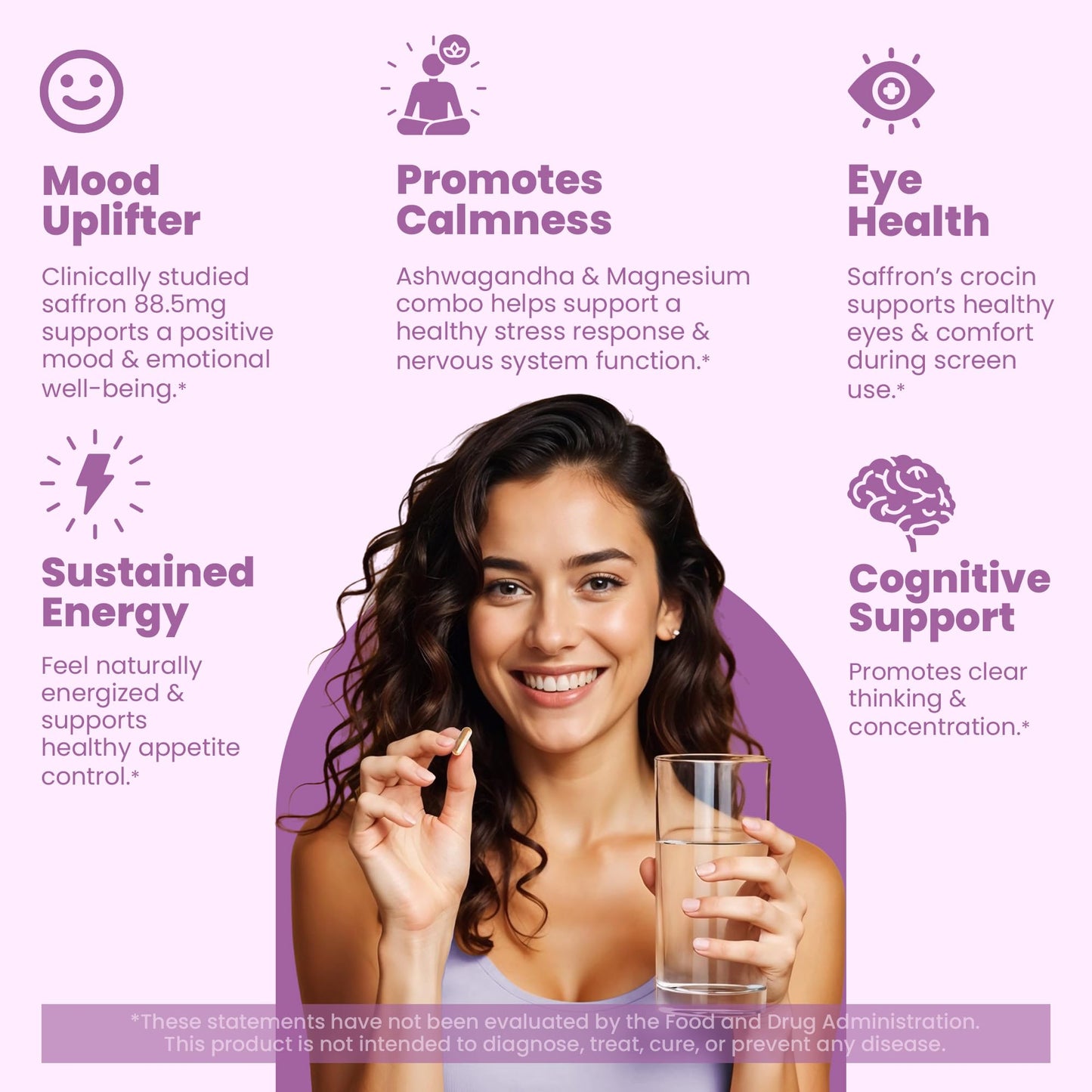 CIRCLE OF NATURE Saffron Supplement 88.5 mg with Ashwagandha & Magnesium Glycinate, Mood Uplifter, Eye Health & Better Rest, 60 Clean Capsules, Made
