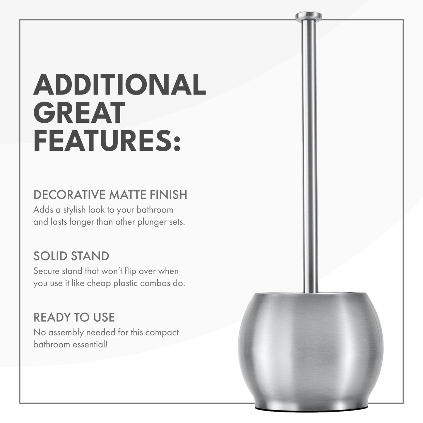ToiletTree Products Stainless Steel Plunger - Heavy Duty Toilet Bowl Plunger with Holder for Bathroom Essentials and House Cleaning Tools - Stainless