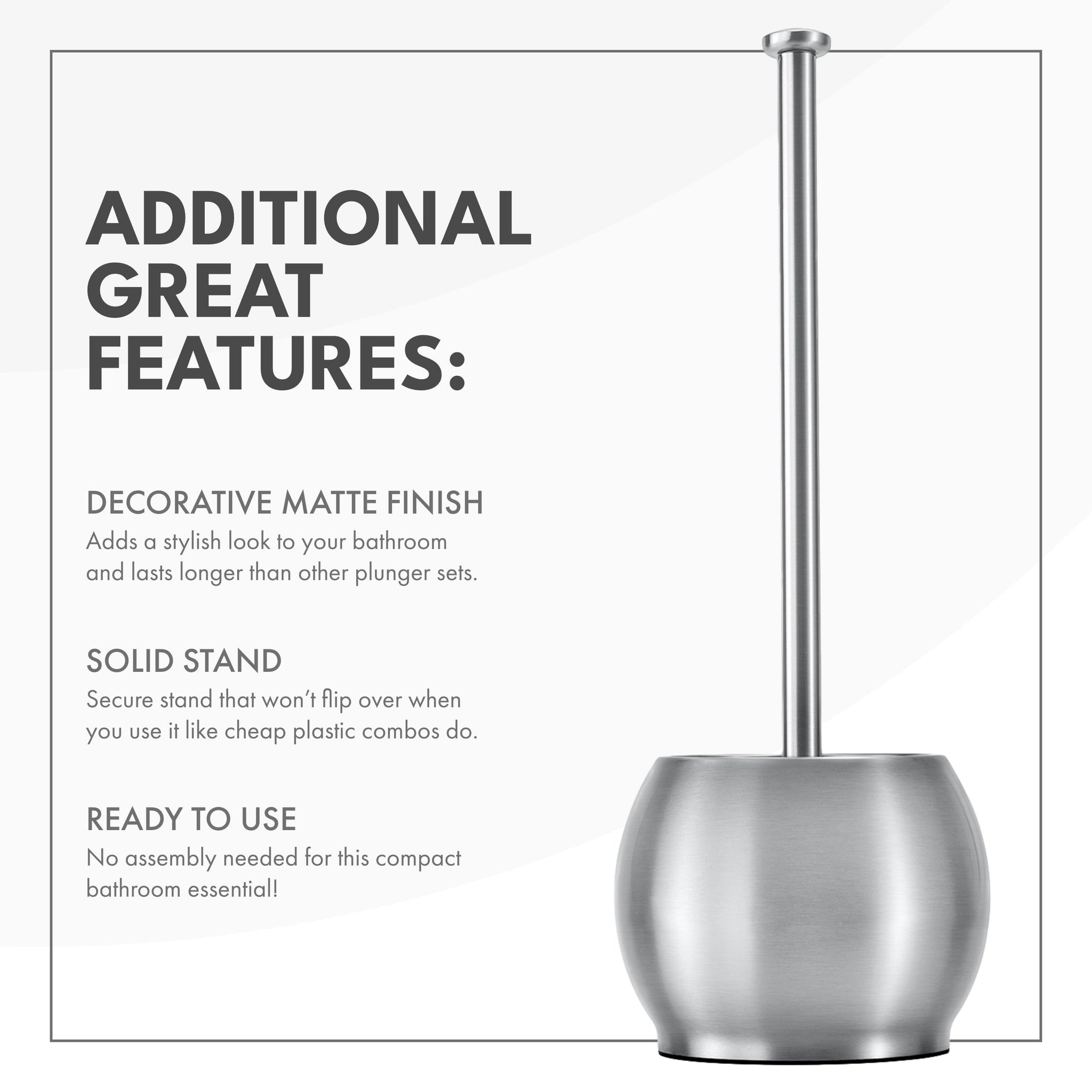 ToiletTree Products Stainless Steel Plunger - Heavy Duty Toilet Bowl Plunger with Holder for Bathroom Essentials and House Cleaning Tools - Stainless