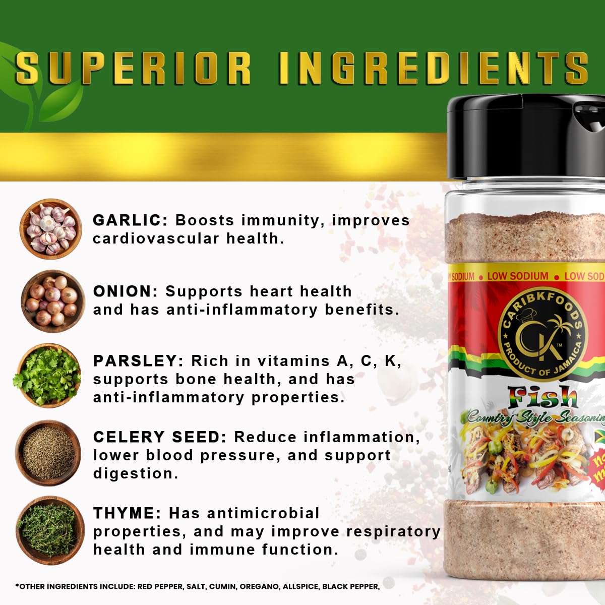 Caribbean Kitchen Fish Seasoning (4 Oz) -100% All Natural Premium Ingredients | Healthy Premium Spice Blend for All Foods - Kosher, Low Sodium
