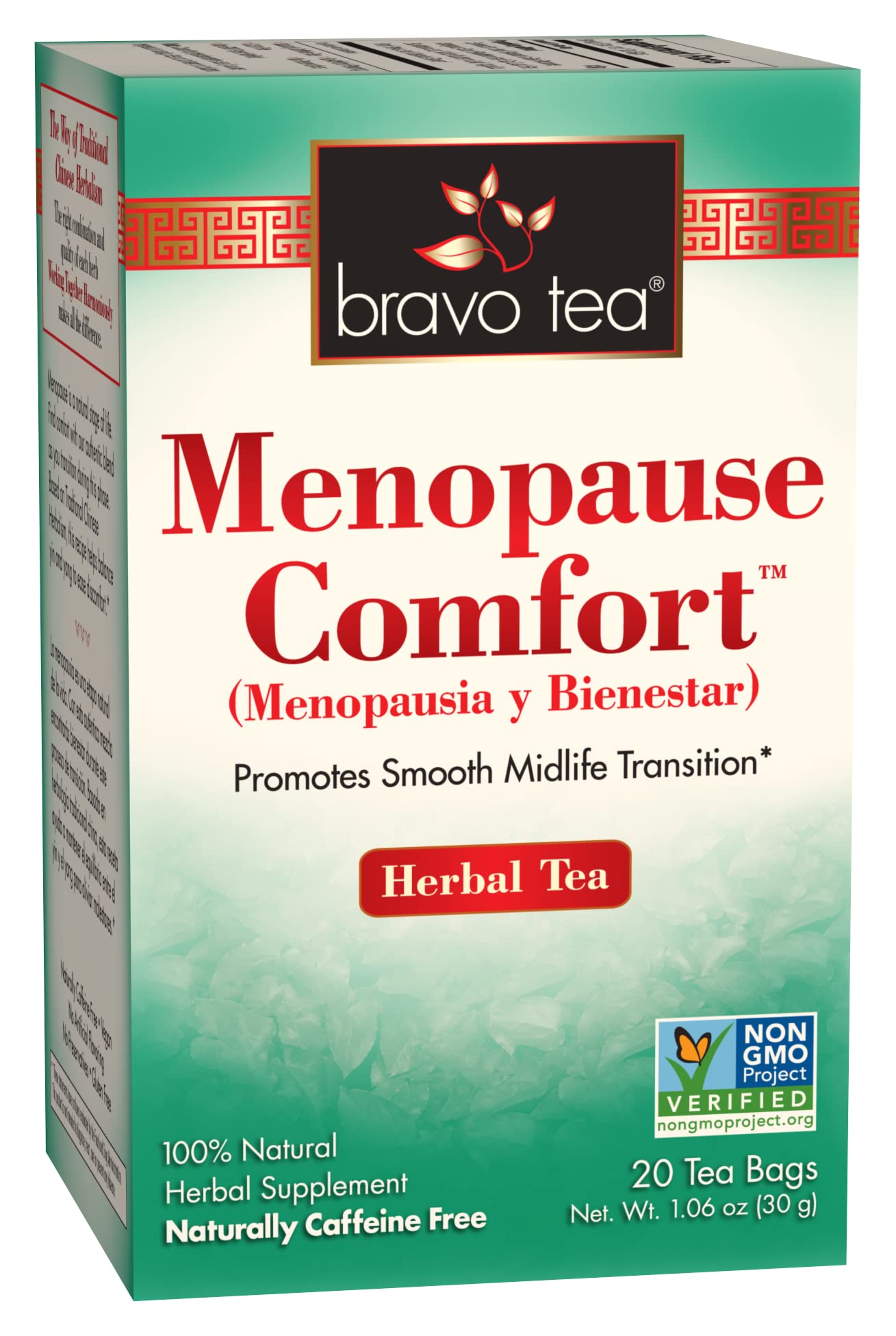 Bravo Tea Menopause Comfort Herbal Tea Caffeine Free, 20 Tea Bags, 6 Count