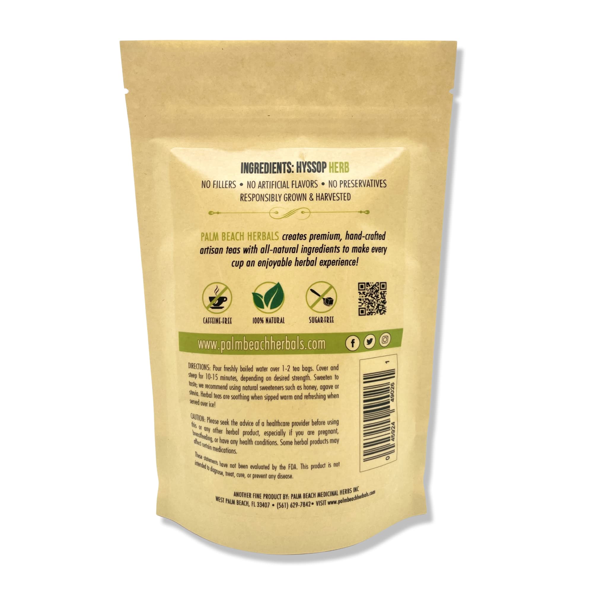 Palm Beach Medicinal Herbs - Hyssop Tea - Pure Herbal Tea Series, 30ct