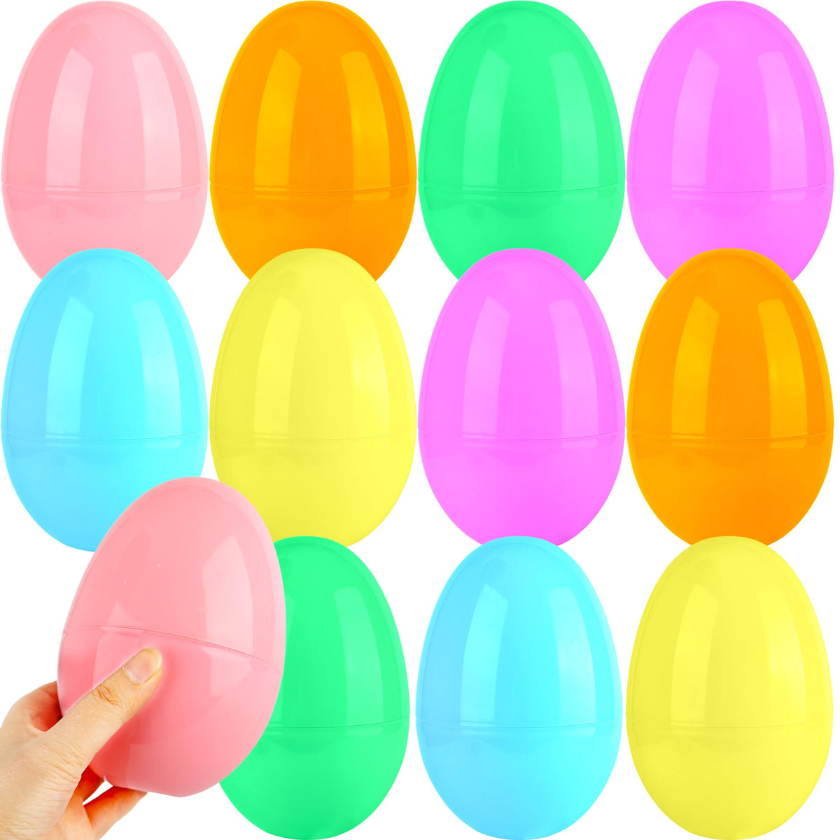 Barblog 12 Pcs 5 Inch/ 6 Inch/ 8 Inch Plastic Easter Eggs Fillable Assorted Macarons Eggs Large Empty Egg for Easter Filling Treats, Gift Baskets or