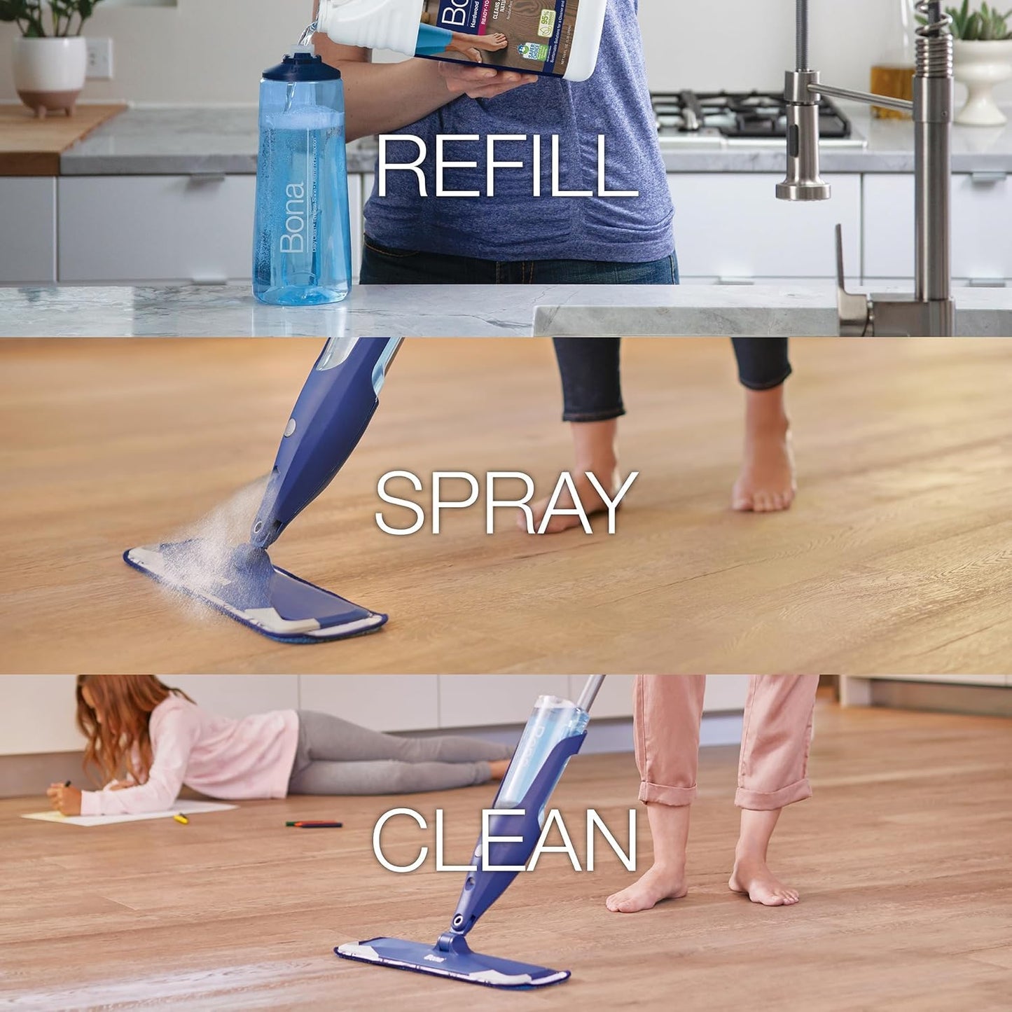 Bona Hardwood Floor Cleaner Refill - 128 fl oz - Unscented - Refill for Bona Spray Mops and Spray Bottles - Residue-Free Floor Cleaning Solution