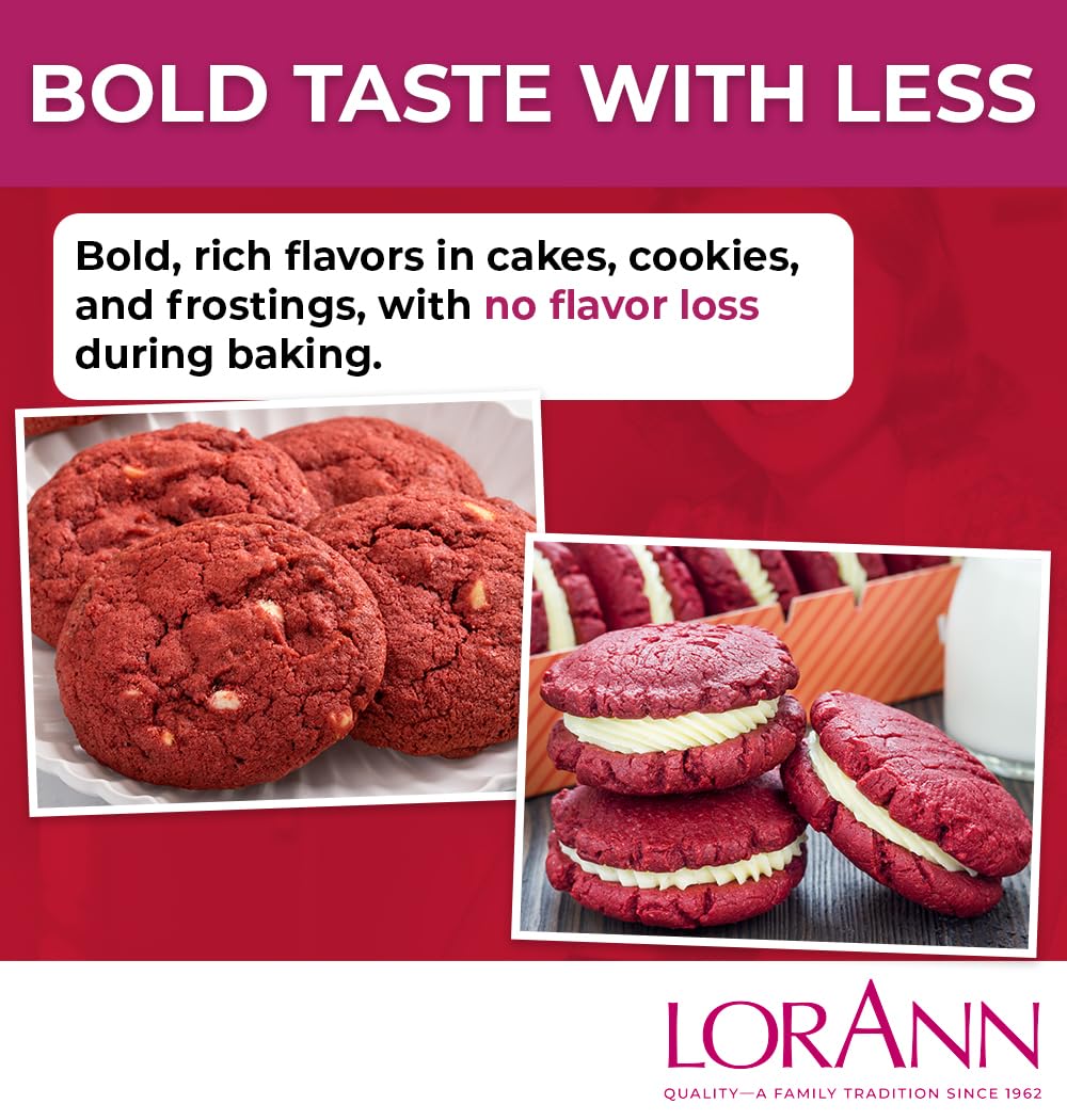 LorAnn Oils Red Velvet Bakery Emulsion: True Essence, Ideal for Boosting Fruit Tones in Cakes, Cookies & Desserts, Gluten-Free, Keto-Friendly, Extract