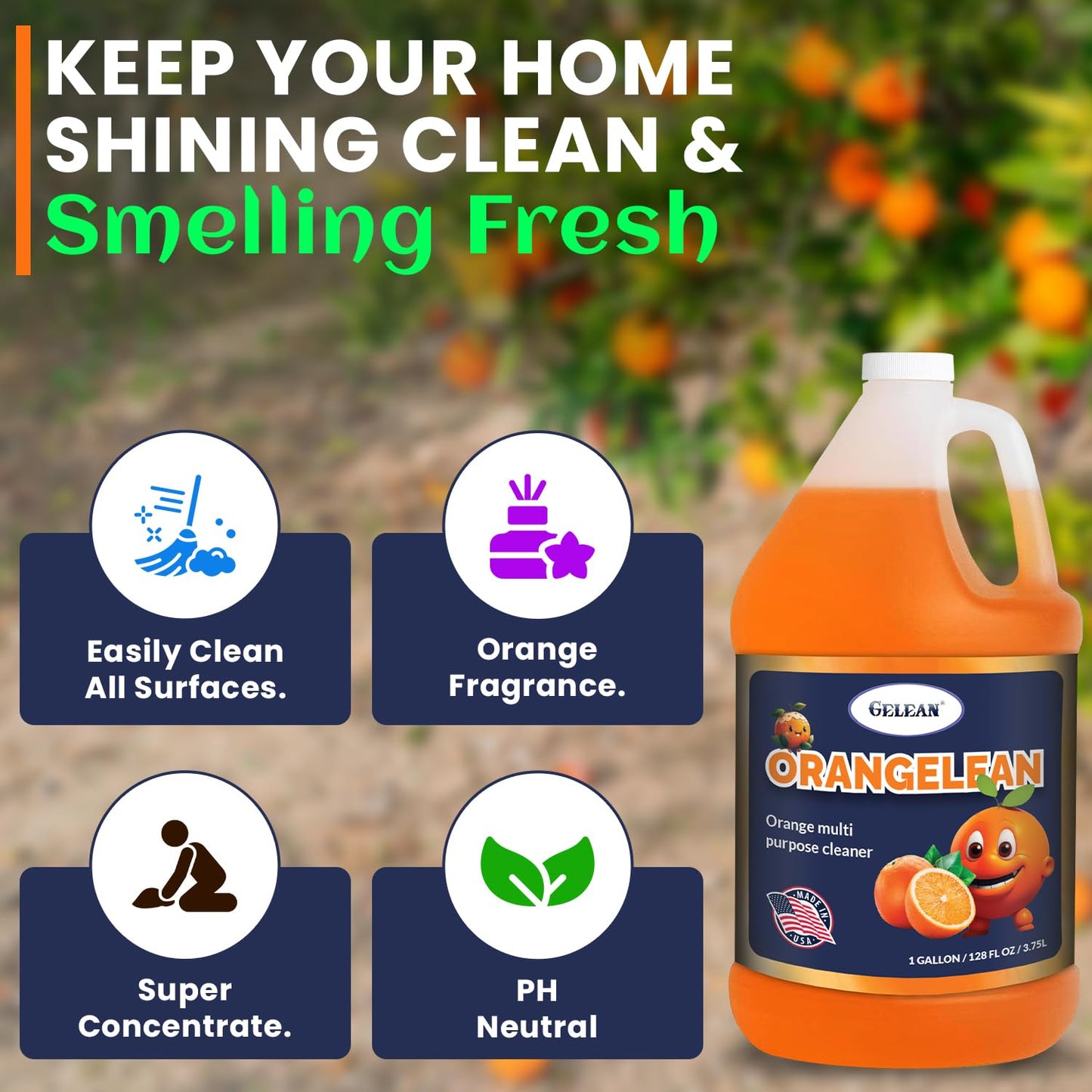 Multi Purpose Cleaner Pet Odor eliminator - Concentrate MAKES 64 GALLON - MADE IN USA- pH Neutral - ORANGELEAN Strong Odor Floor Cleaner - Orange