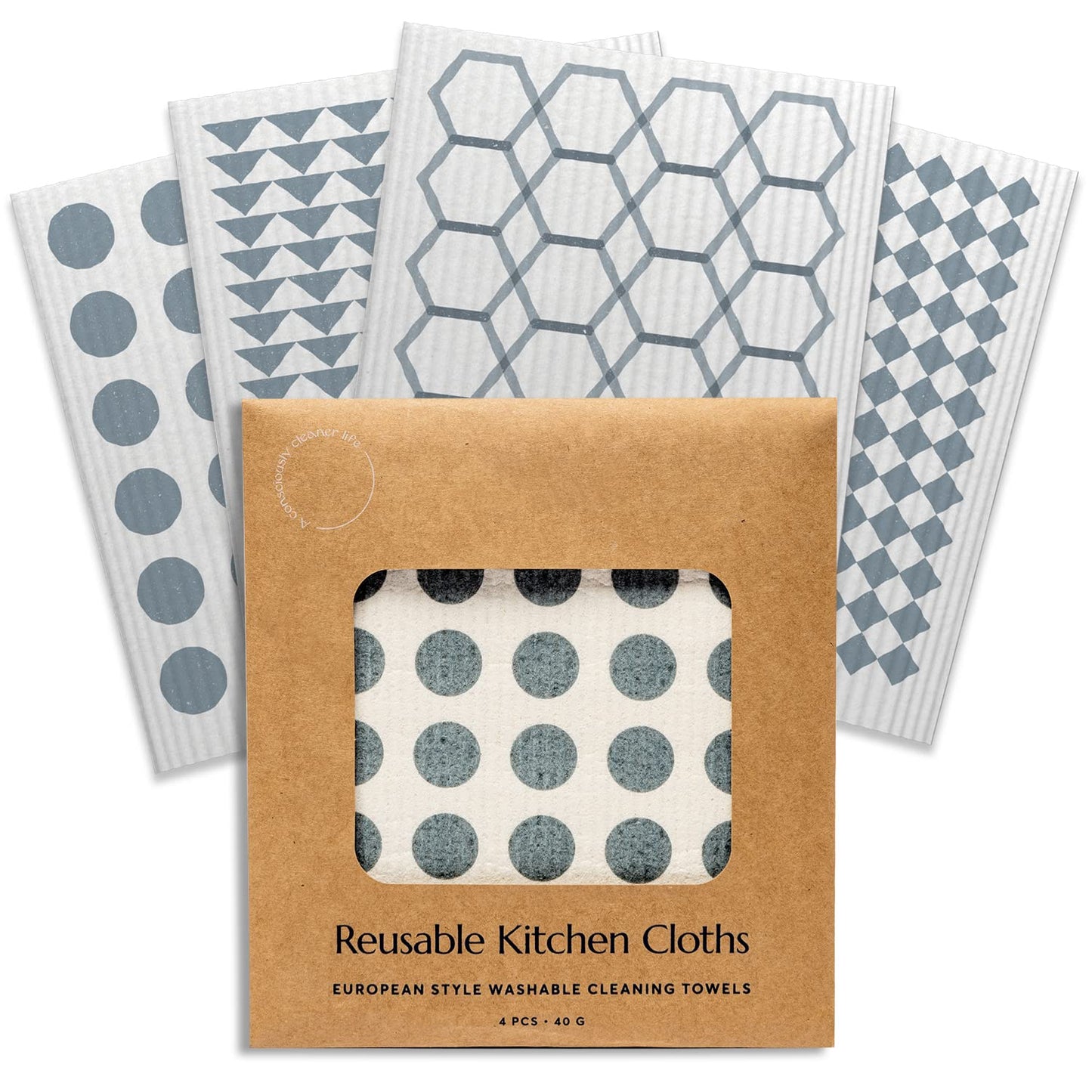 CLEANOMIC Reusable Kitchen Cloths (4 Pack) - Kitchen Washcloths, Dish Towels, Cleaning Cloths, Dish Cloths for Washing Dishes, Dish Rags for Washing