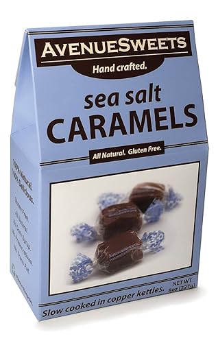 AvenueSweets - Handcrafted Individually Wrapped Soft Caramels - 8 oz Box - Sea Salt