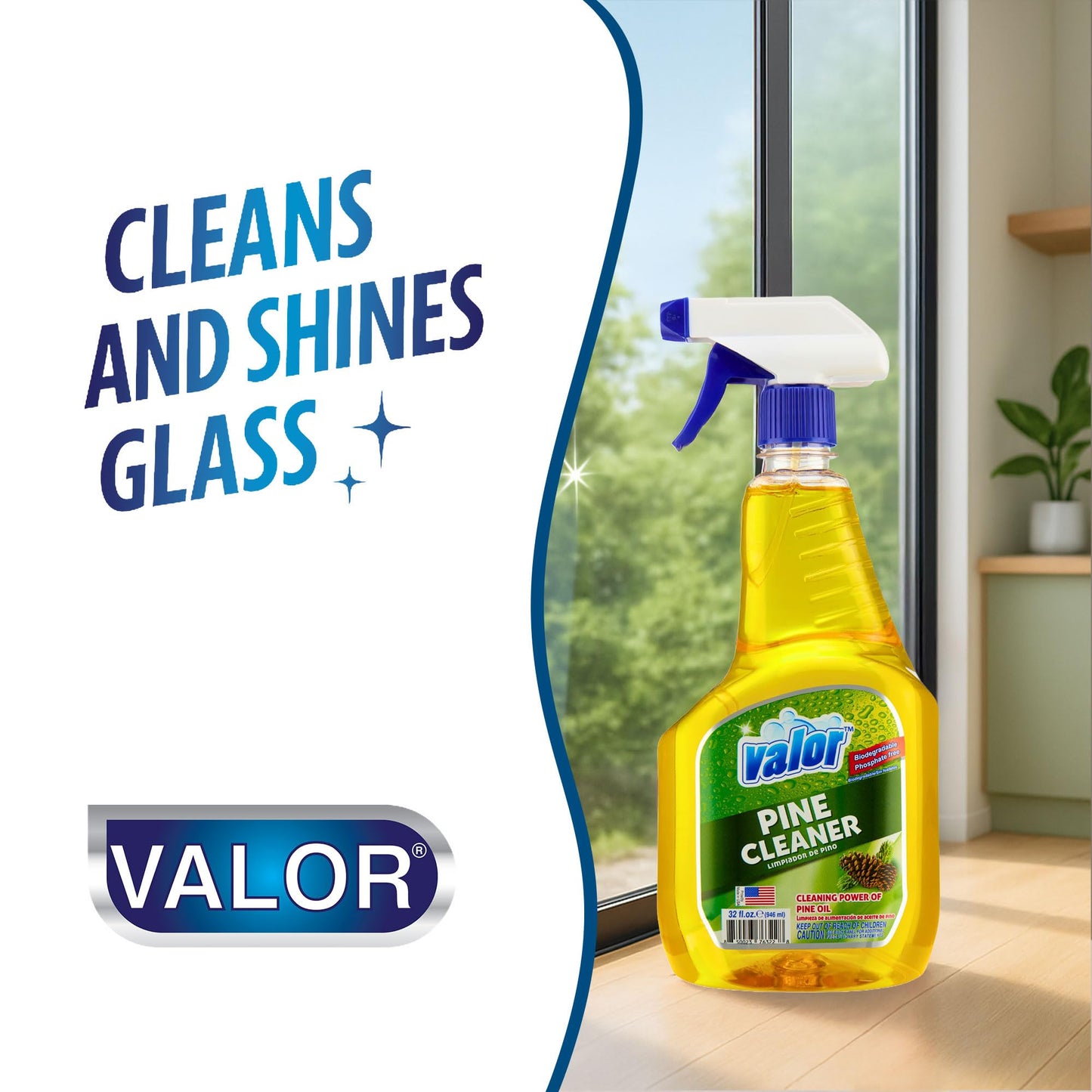 Valor Pine All-Purpose Cleaner with Trigger Sprayer, 32 fl oz - Multi-Surface Household Cleaner, Powerful Degreaser, Biodegradable, Fresh Pine Scent