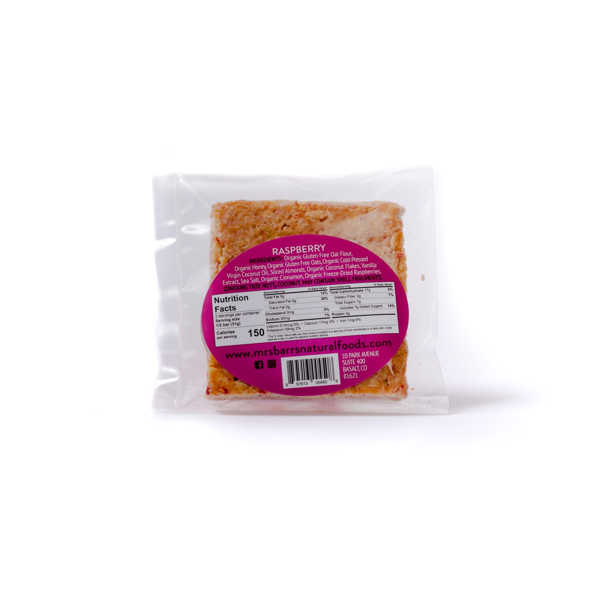 Mrs. Barr’s Natural Foods Granola Bars | Honey Raspberry | Certified Organic Gluten Free Oats | Soft Texture | Small Batch | Gourmet Quality | Real