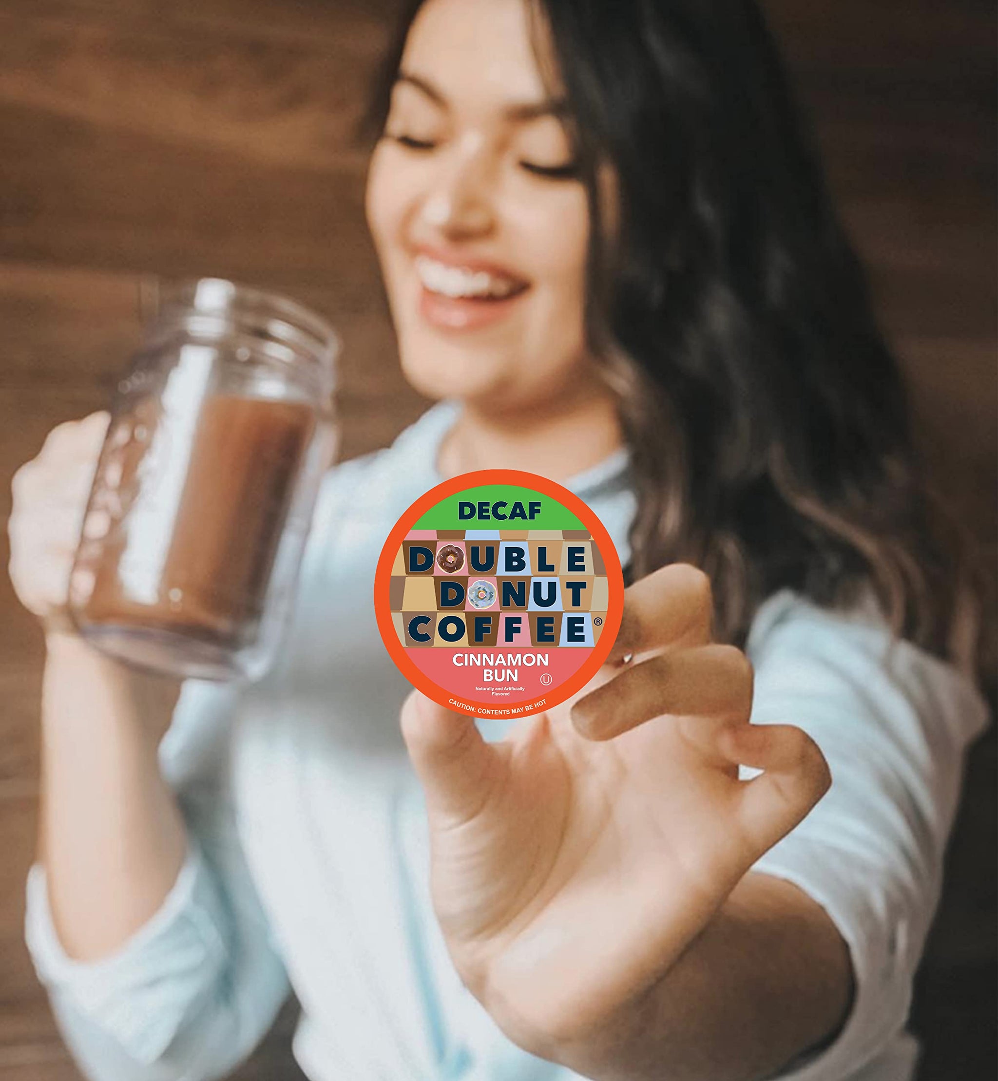 Double Donut Coffee Double Donut Flavored Decaf Coffee, Decaf Cinnamon Bun Coffee, Decaf Coffee Pods for Keurig K Cups Machines, Hot or Iced Coffee