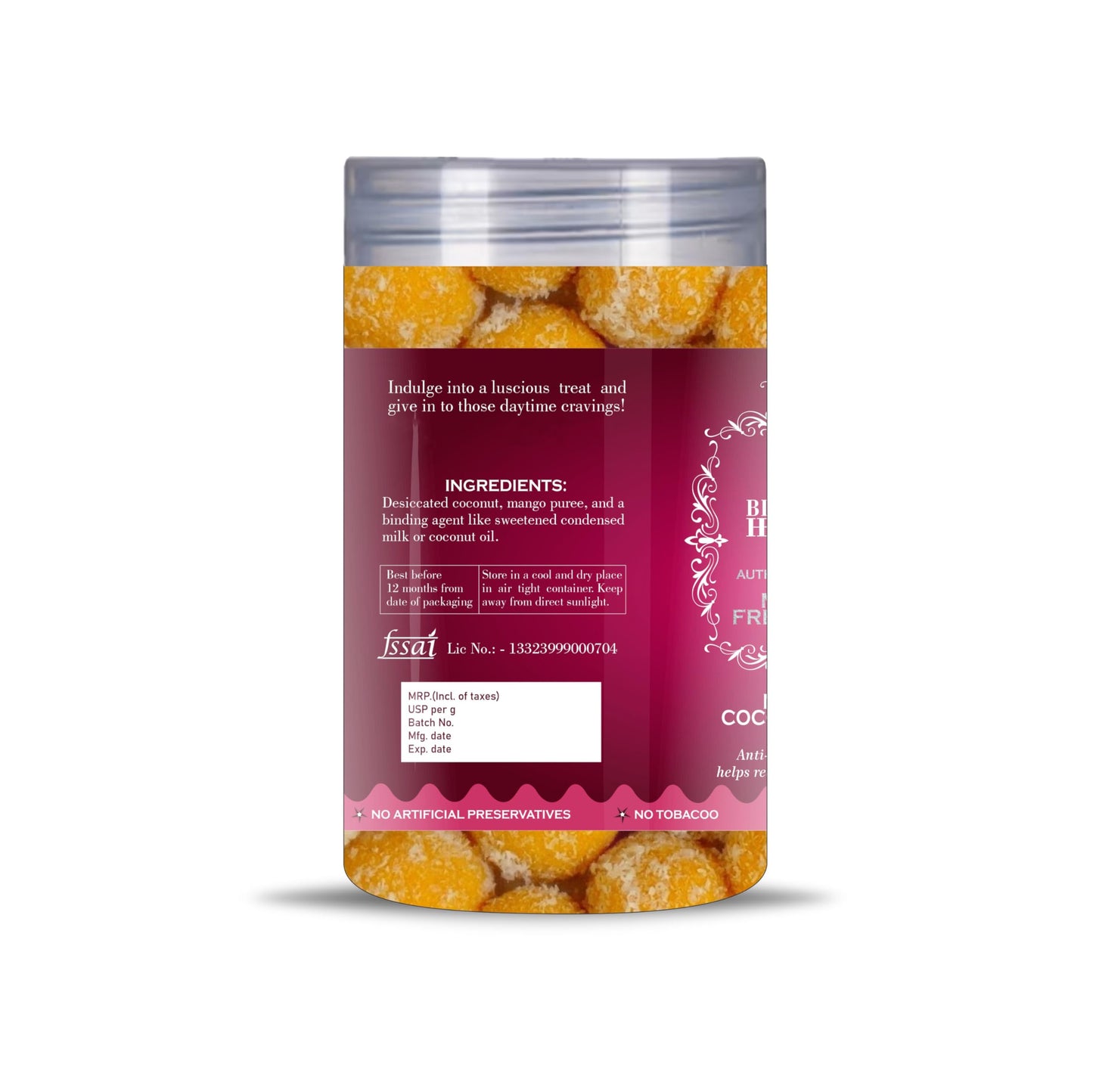 Blessfull Healing Mango Coconut Ball 5 Oz(Ounce) Airtight Container With Spoon