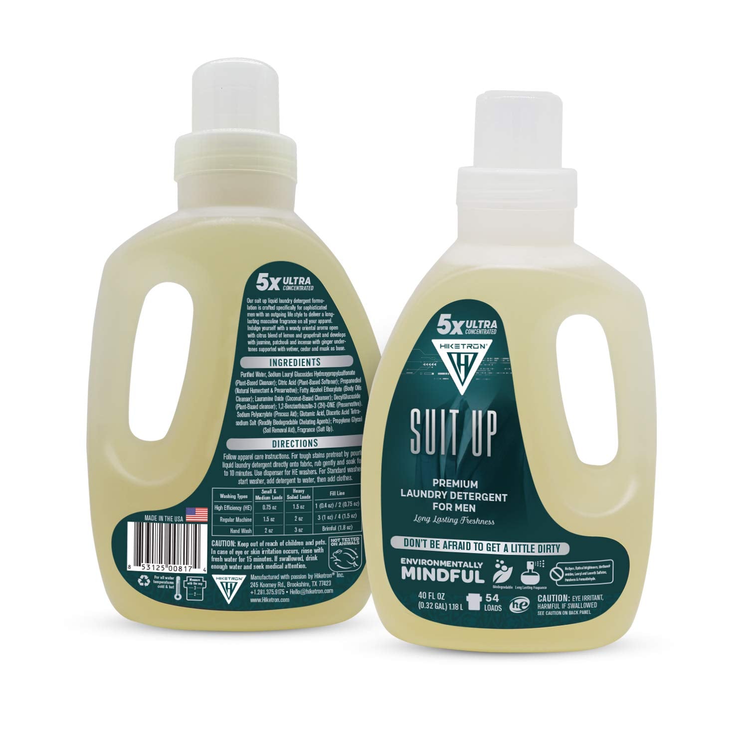 Hiketron Suit Up Liquid Laundry Detergent, 5x Ultra Concentrated, Tough Stains Remover, Long Lasting Masculine Scent (40 Fl Oz, Pack of 1)