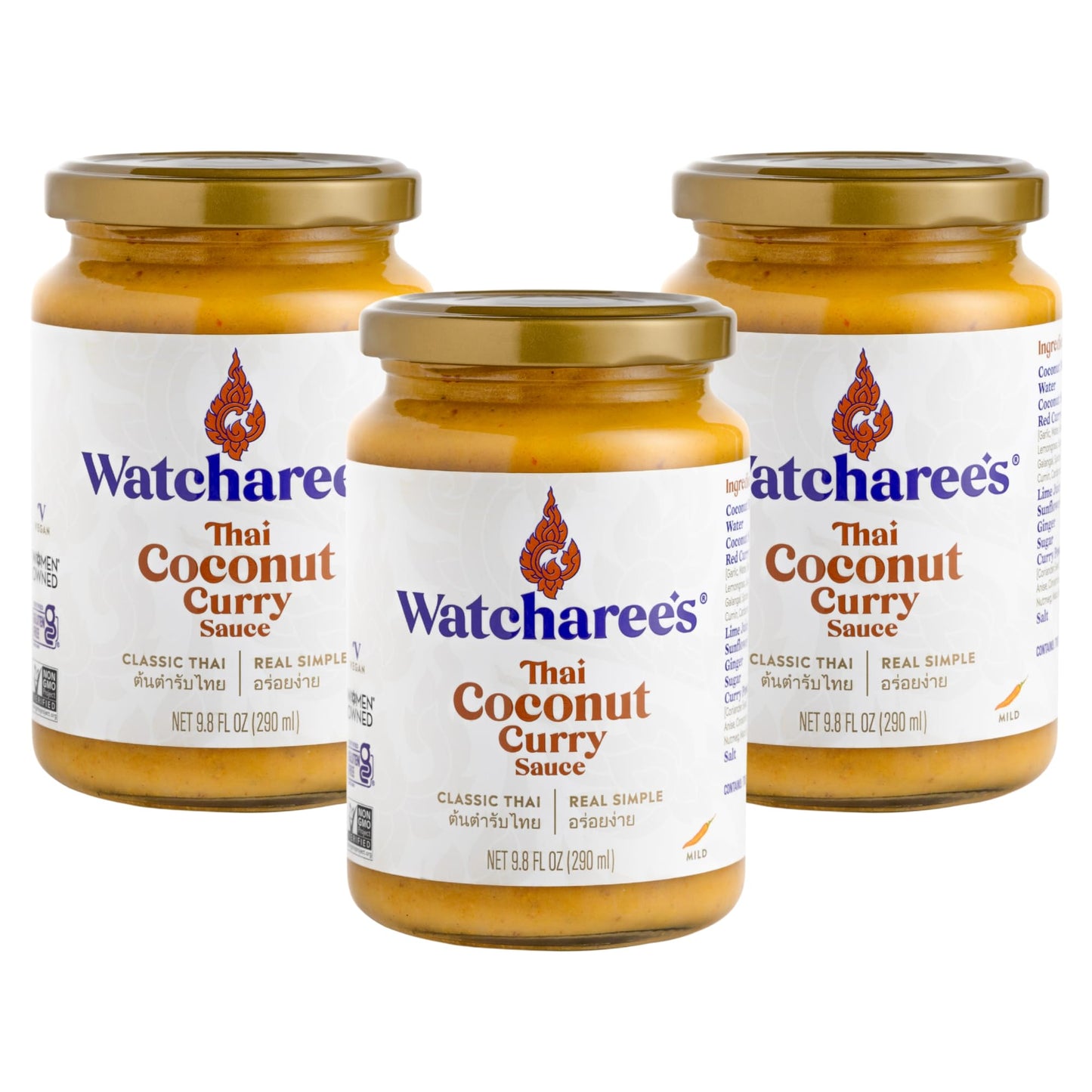 Watcharee's Thai Curry Simmer Sauces - Coconut Curry | Authentic Khao Soi Recipe, Vegan, Non-GMO, Gluten-Free - 3 Pack (9.8 fl oz Each)
