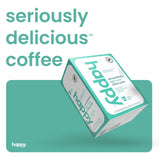 happy coffee light roast coffee pods, 22 count, notes of toasted biscotti and levity, compatible with most K-cup brewers, rainforest alliance