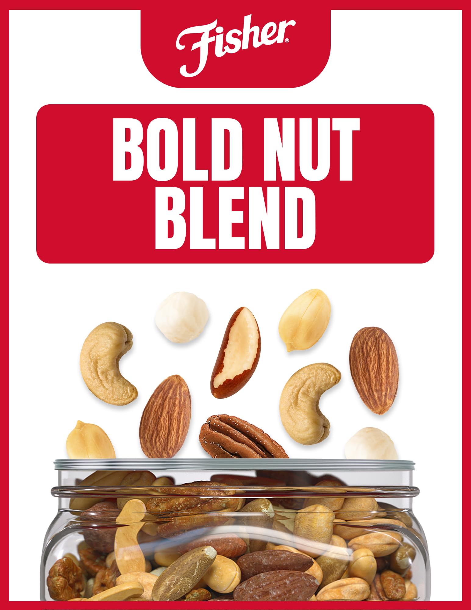 FISHER Snack Mixed Nuts with Peanuts, 24 oz Almonds, Cashews, Filberts, Pecans, Brazil Nuts,