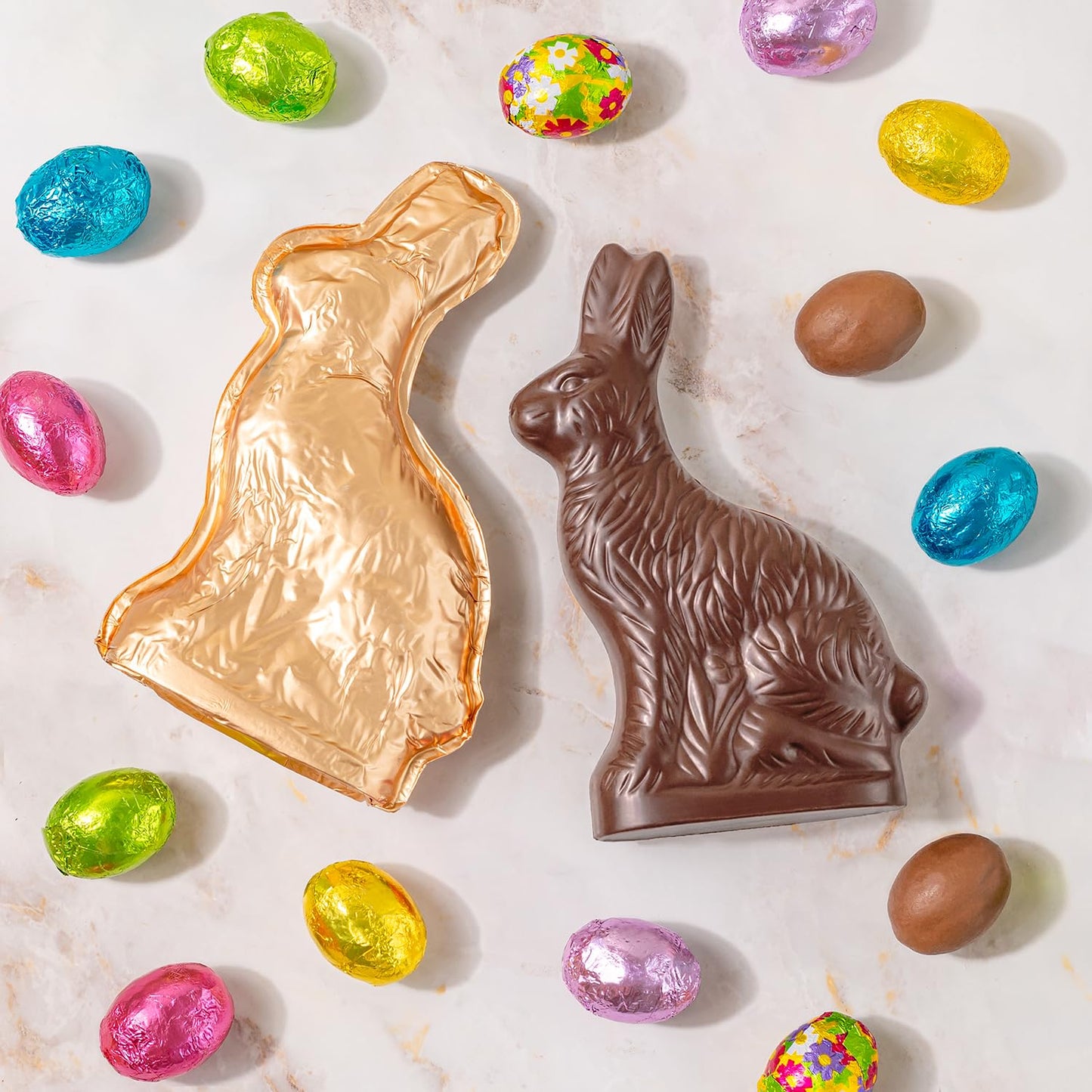 Easter Chocolate Gift Egg with Foiled Bunny & Chocolate Eggs - Decorative Easter Egg Gift Box, Gourmet Milk Chocolate Candy Assortment, Spring Easter