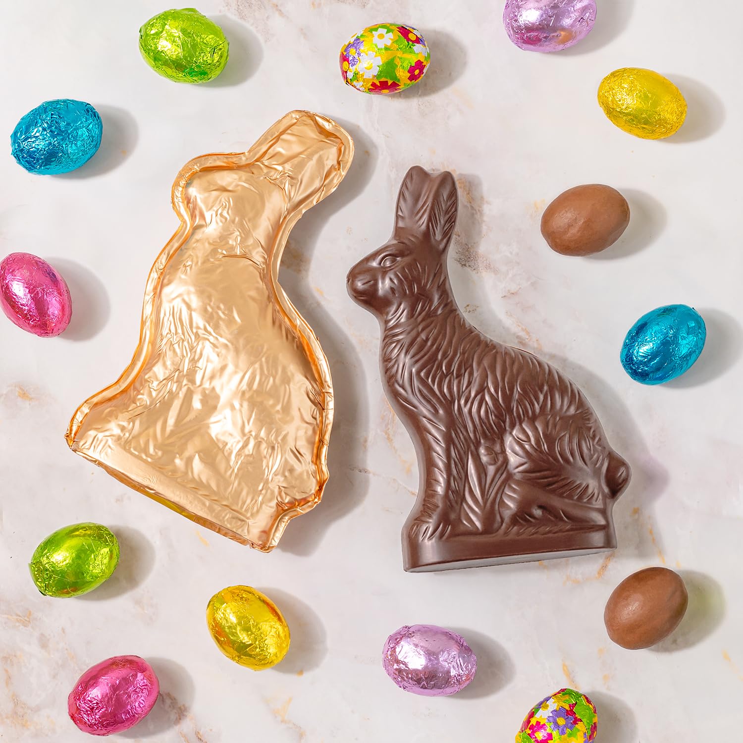 Easter Chocolate Gift Egg with Foiled Bunny & Chocolate Eggs - Decorative Easter Egg Gift Box, Gourmet Milk Chocolate Candy Assortment, Spring Easter