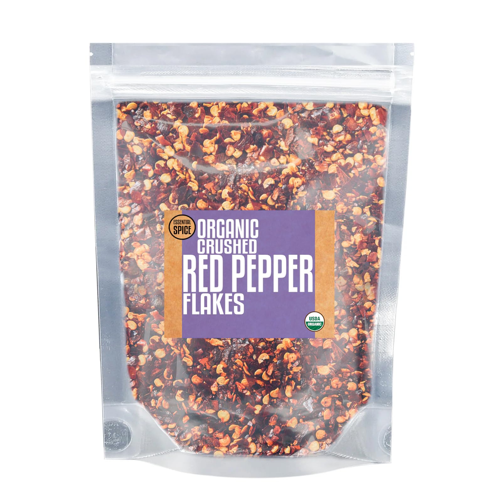 Essential Spice Organic Crushed Red Pepper Flakes - Spicy, Pungent & Zesty Heat - Dried Chili Flakes for Pizza, Pasta, Sauces, Stir-Fries & Seasoning