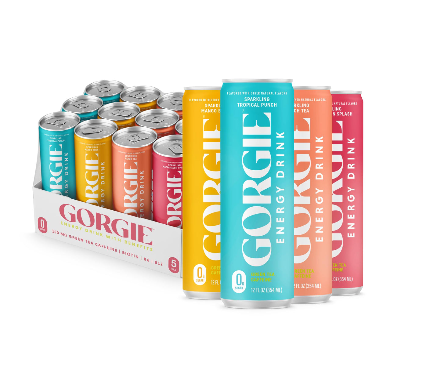 GORGIE Sugar Free Natural Energy Drinks, BestSellers Variety (12 Pack) - Healthy Energy Drinks - Natural Coffee Replacement with Green Tea Caffeine