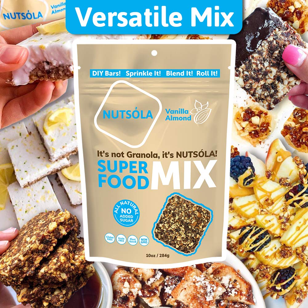 NUTSÓLA Vanilla Almond Superfood Mix | Gluten Free Snacks & Grain Free Granola Alternative | No Added Sugar, Date Sweetened, Plant Based, Low Calorie