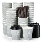 MUCHII 8 oz Disposable Paper Coffee Cups, 100 Count Insulated Ripple To Go Cups With Lids and Straws for Tea, Hot Chocolate, and Drinks