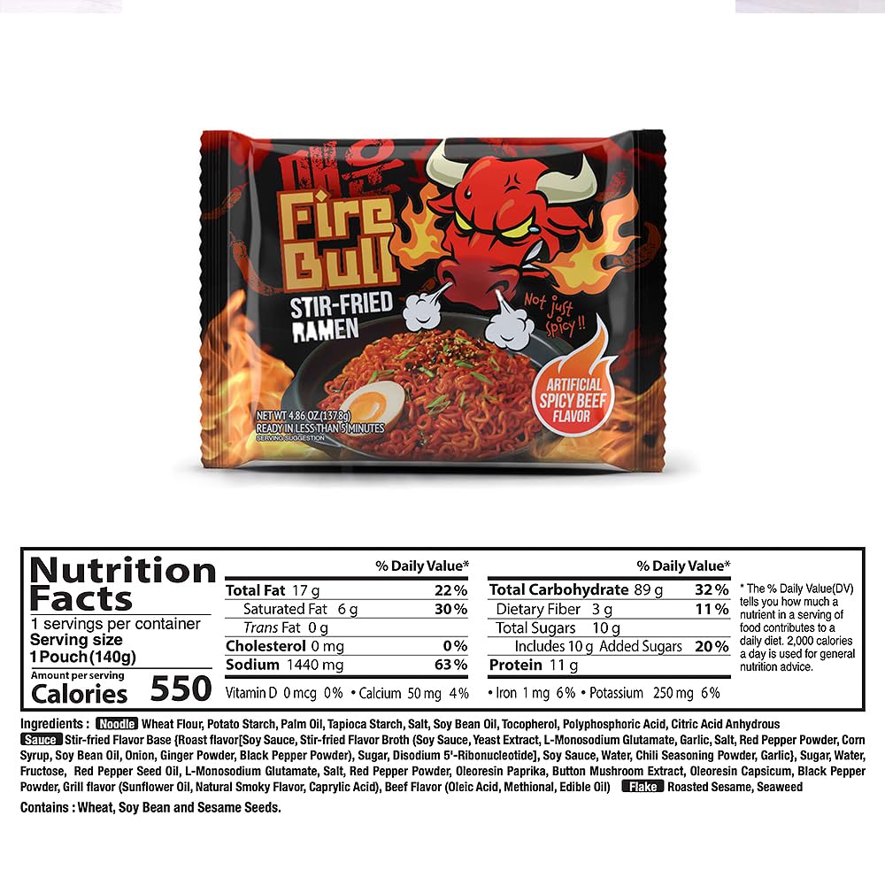 [Fire Bull Ramen] Intense Spicy Stir-Fried Ramen | Authentic Korean Heat Meets Flavorful Delight | Thick, Chewy Noodles | Quick & Easy Meal (4