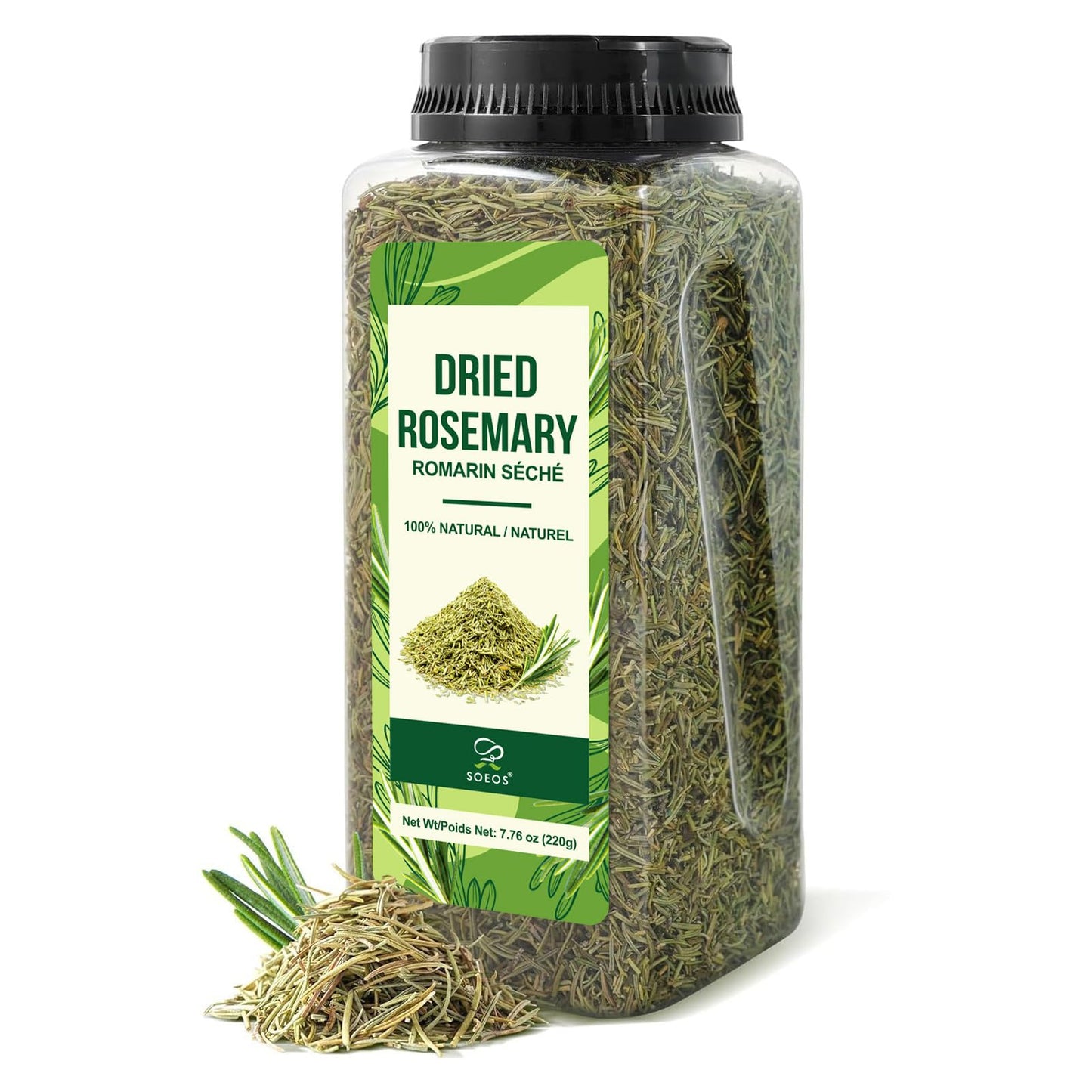 Soeos Dried Rosemary Leaves, 7.76 oz (220g), Whole Rosemary for Cooking, Seasoning, Baking, Roasting, Marinades and Tea, Premium Quality, All Natural