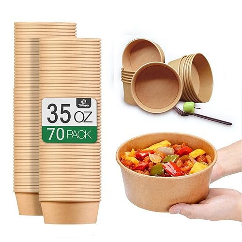TOPtoper 35 Oz Large Paper Bowls?WITHOUT LIDS? 70 Pack Disposable Soup Bowls Plastic Free Party Supplies for Hot/Cold Food, Soup (35 OZ)
