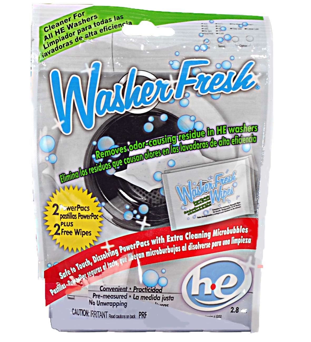 WasherFresh Washing Machine Cleaner, Cleans Front Load and Top Load Normal or High Efficiency Washers, 2 PowerPac Dissolving Pouches and Cleaning