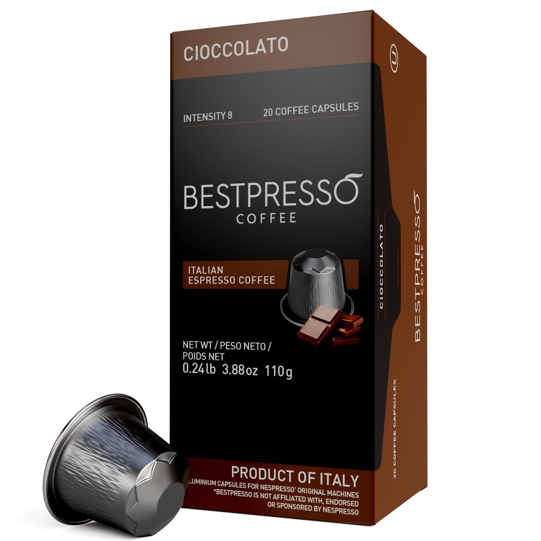 Bestpresso Coffee for Nespresso Original Machine 120 pods Certified Genuine Espresso Chocolate Blend (Medium Intensity) Pods Compatible with Nespresso
