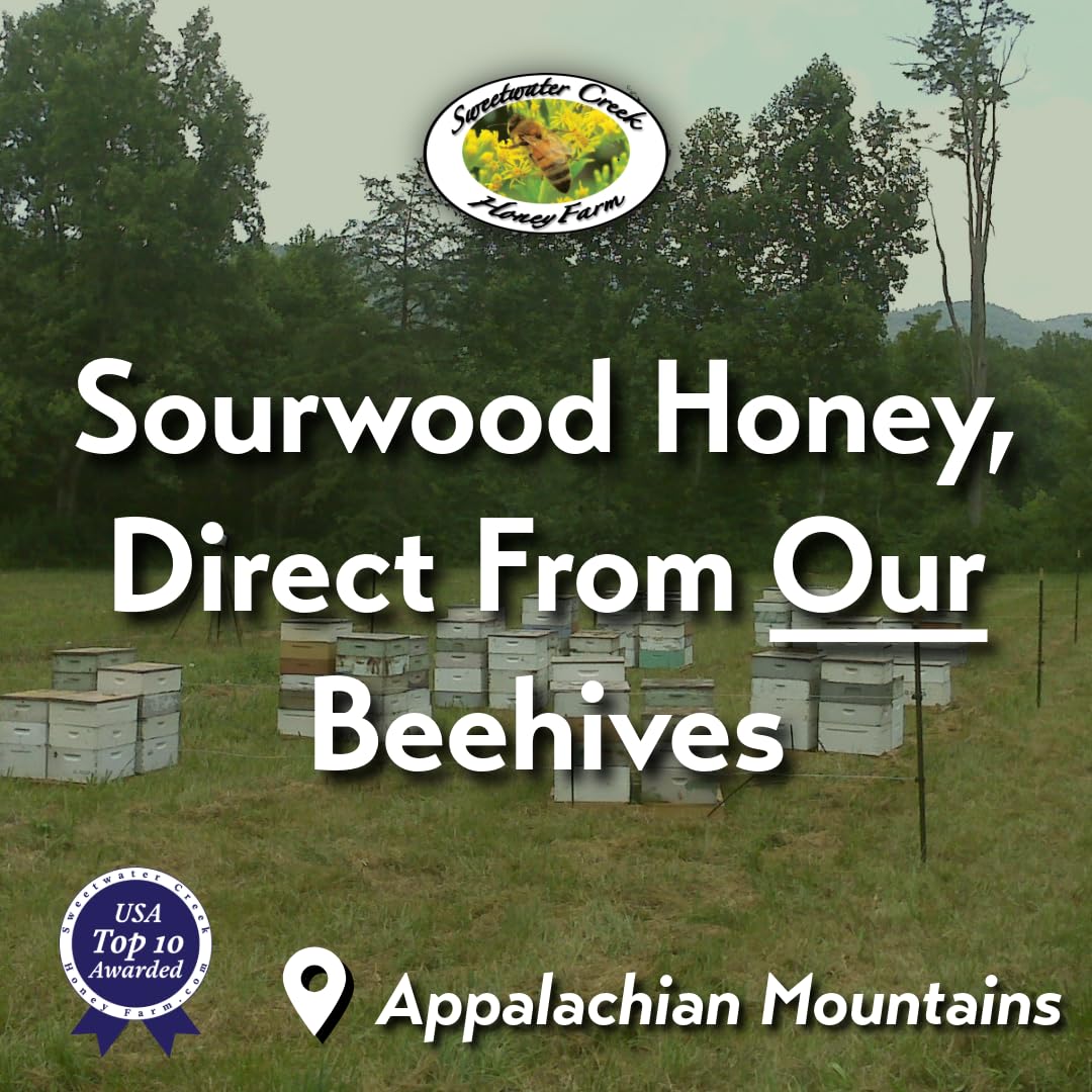 Sourwood Honey - 100% Pure, Raw, & Unfiltered - 32 oz - Sweetwater Creek Honey Farm - Made From Our Beehives, 100% U.S. Honey - Sweet Creamed Caramel Flavor, Natural Sweetener & Sugar Replacement
